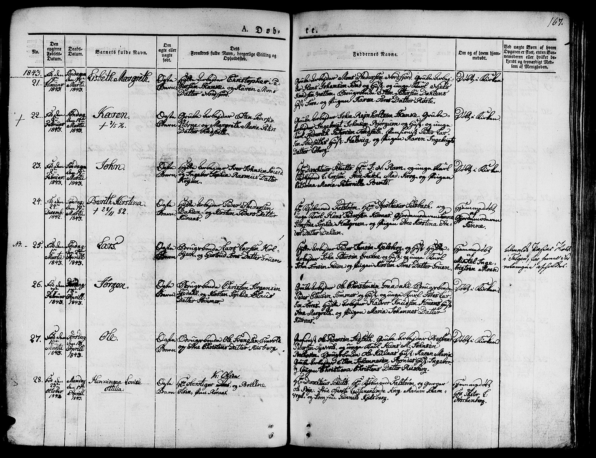 Ministerialprotokoller, klokkerbøker og fødselsregistre - Sør-Trøndelag, SAT/A-1456/681/L0930: Parish register (official) no. 681A08, 1829-1844, p. 167