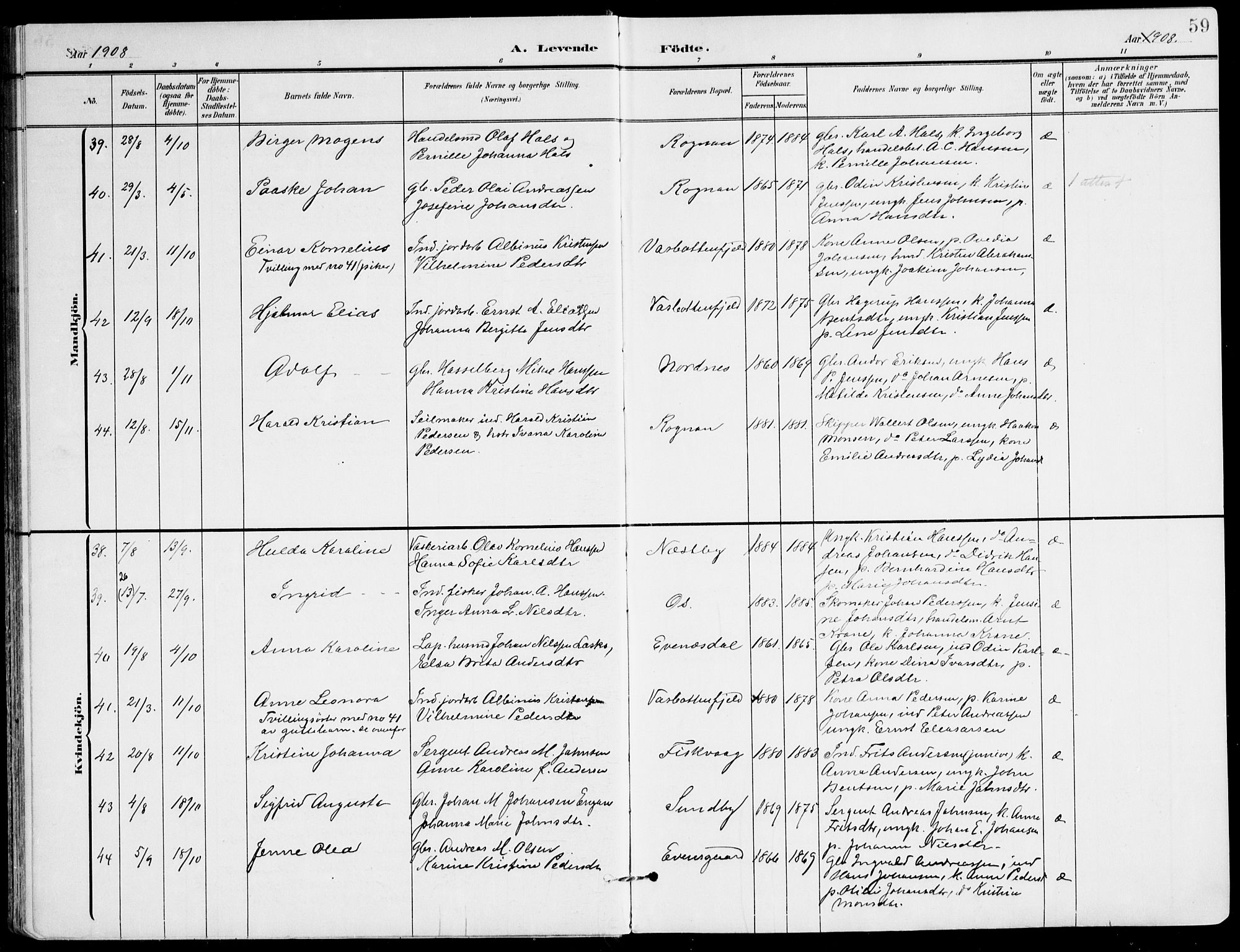 Ministerialprotokoller, klokkerbøker og fødselsregistre - Nordland, AV/SAT-A-1459/847/L0672: Parish register (official) no. 847A12, 1902-1919, p. 59