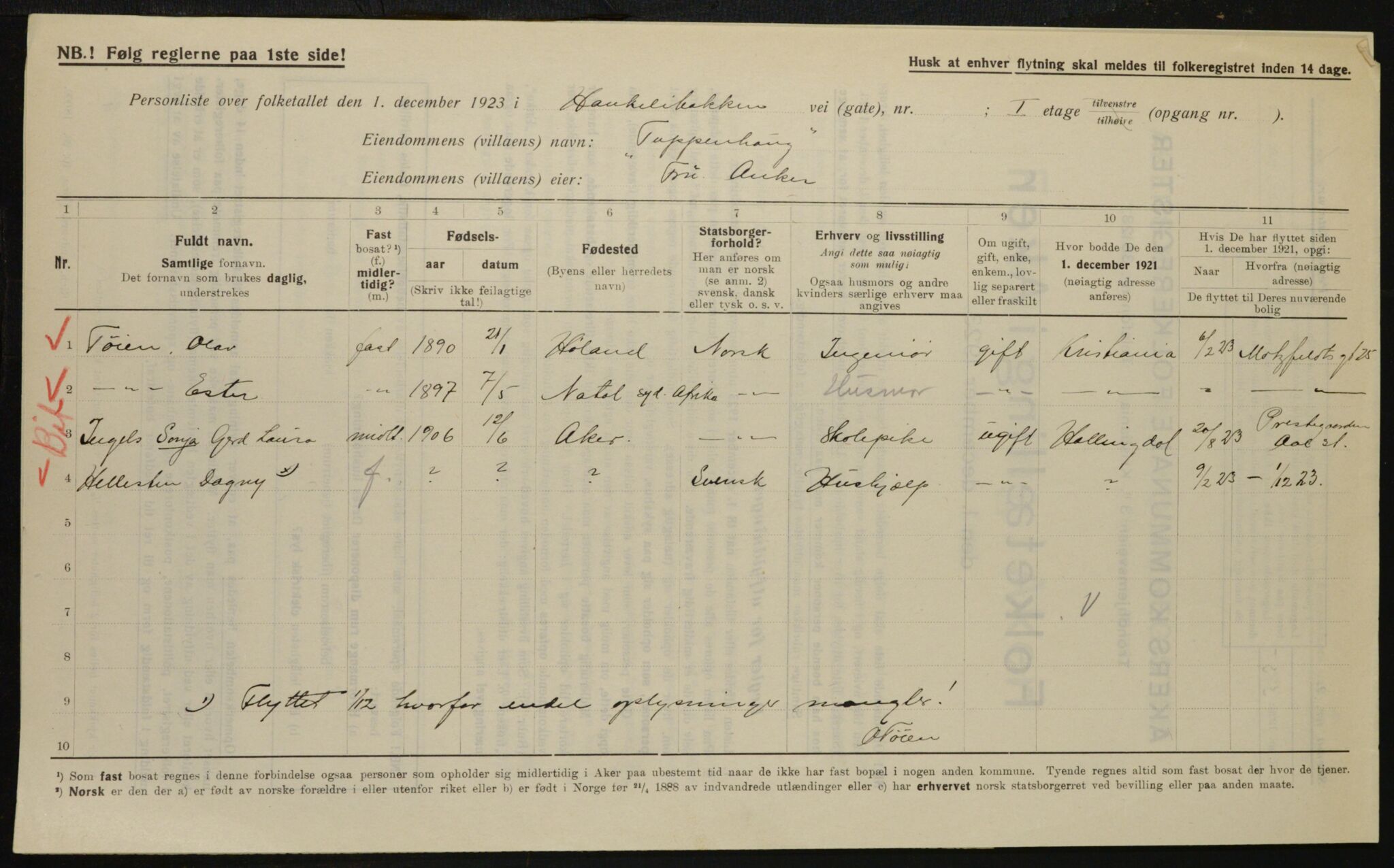 , Municipal Census 1923 for Aker, 1923, p. 9655