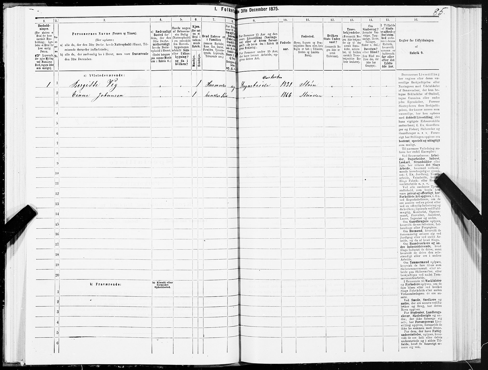 SAT, 1875 census for 1660P Strinda, 1875, p. 4085