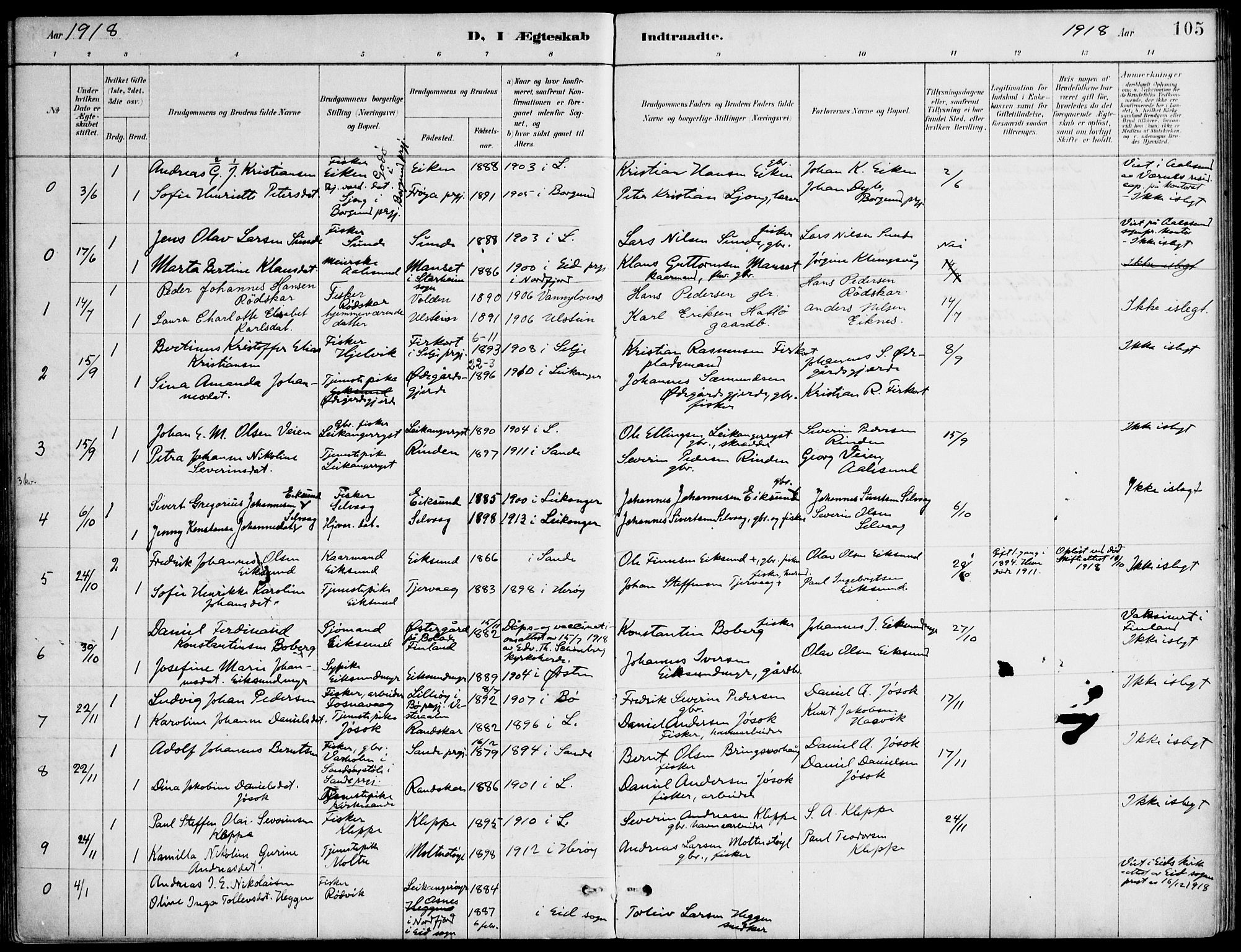 Ministerialprotokoller, klokkerbøker og fødselsregistre - Møre og Romsdal, AV/SAT-A-1454/508/L0095: Parish register (official) no. 508A02, 1887-1920, p. 105