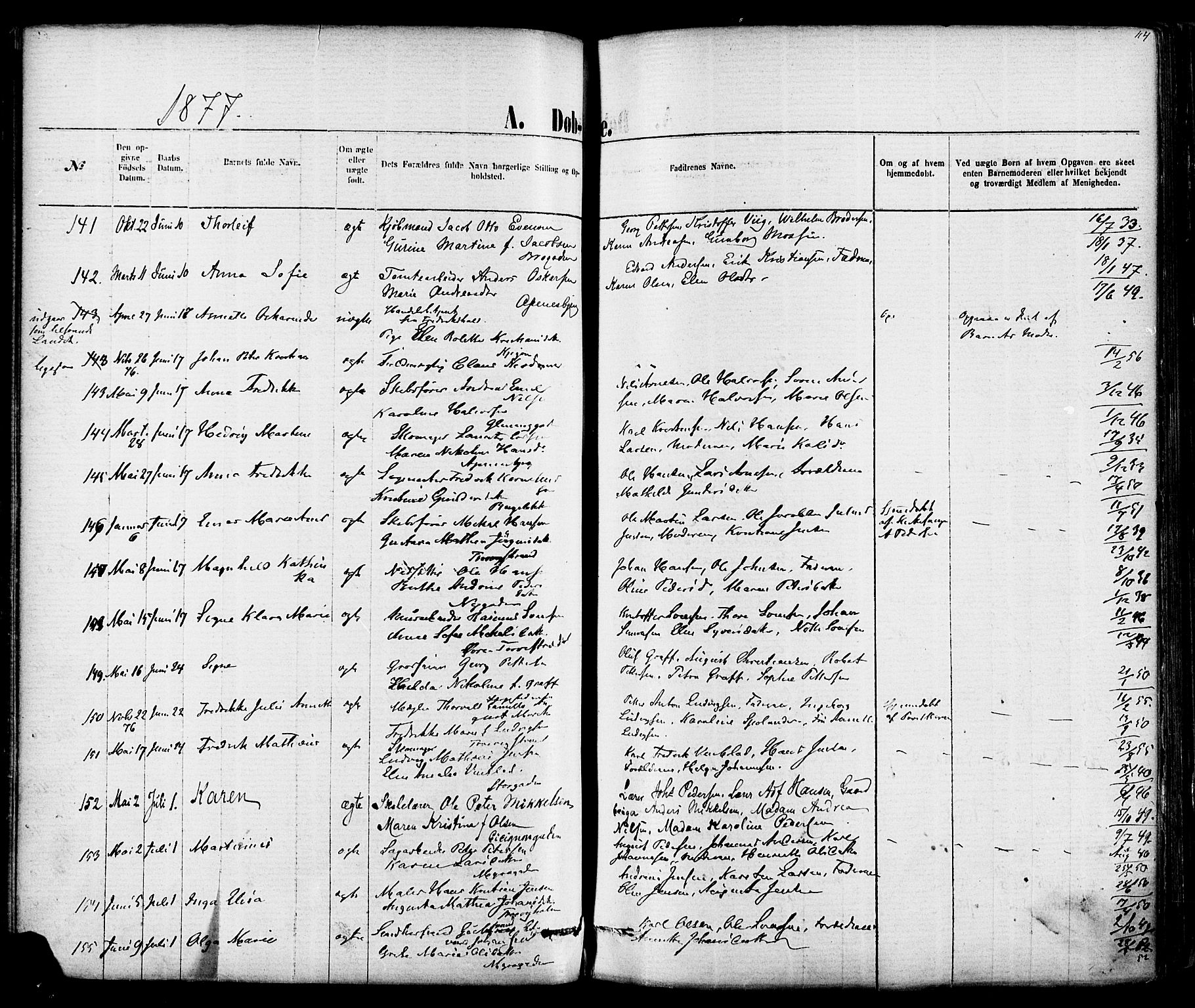 Fredrikstad domkirkes prestekontor Kirkebøker, AV/SAO-A-10906/F/Fa/L0001: Parish register (official) no. 1, 1871-1878, p. 114