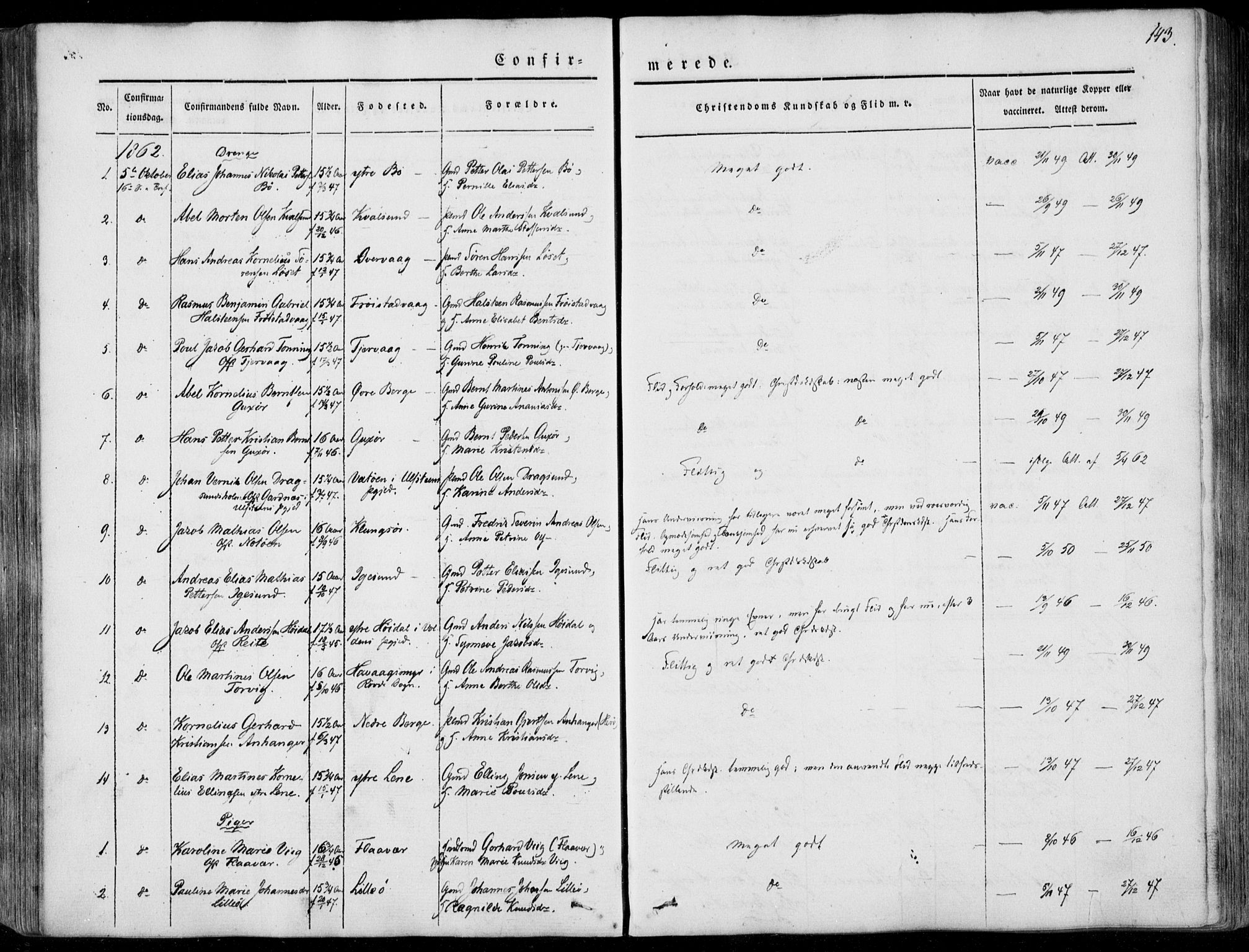 Ministerialprotokoller, klokkerbøker og fødselsregistre - Møre og Romsdal, AV/SAT-A-1454/507/L0070: Parish register (official) no. 507A05, 1842-1873, p. 143