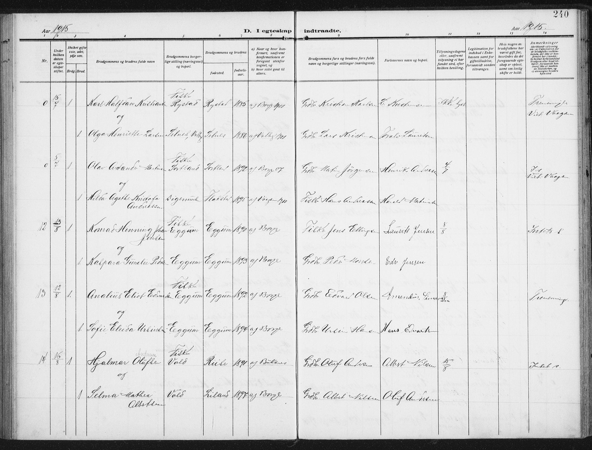 Ministerialprotokoller, klokkerbøker og fødselsregistre - Nordland, SAT/A-1459/880/L1135: Parish register (official) no. 880A09, 1908-1919, p. 240