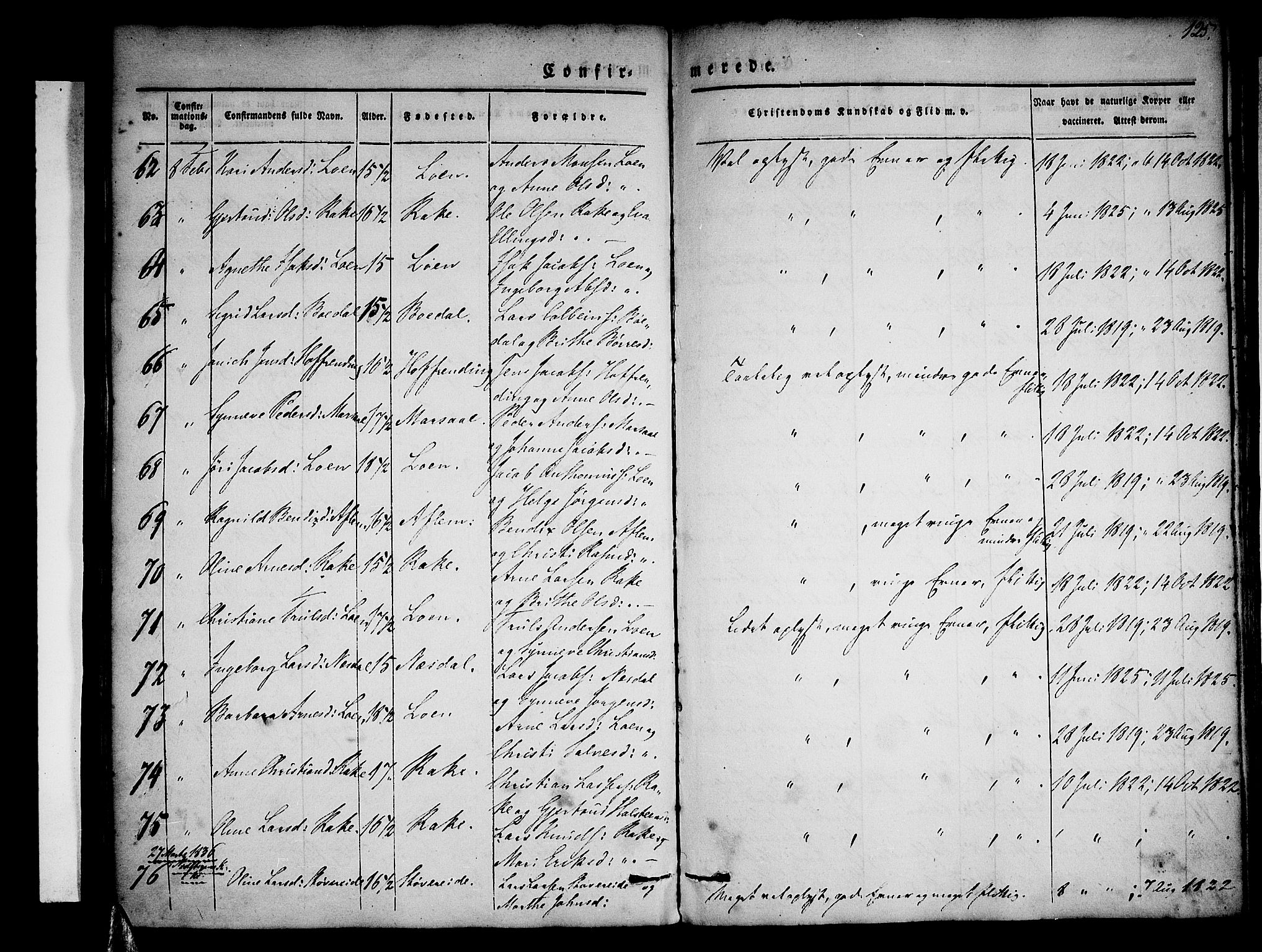 Stryn Sokneprestembete, AV/SAB-A-82501: Parish register (official) no. A 1, 1832-1845, p. 125