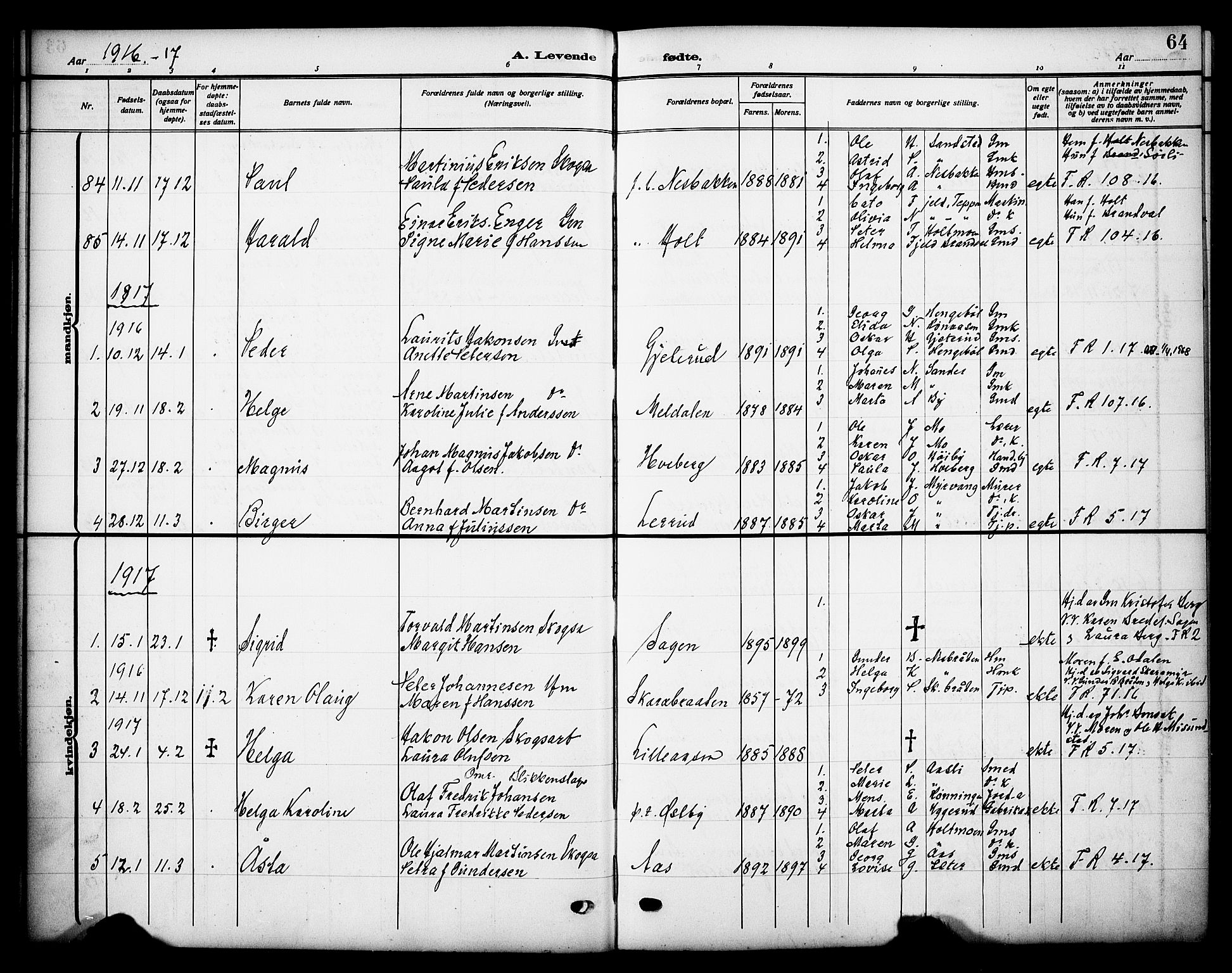Grue prestekontor, SAH/PREST-036/H/Ha/Haa/L0015: Parish register (official) no. 15, 1911-1922, p. 64