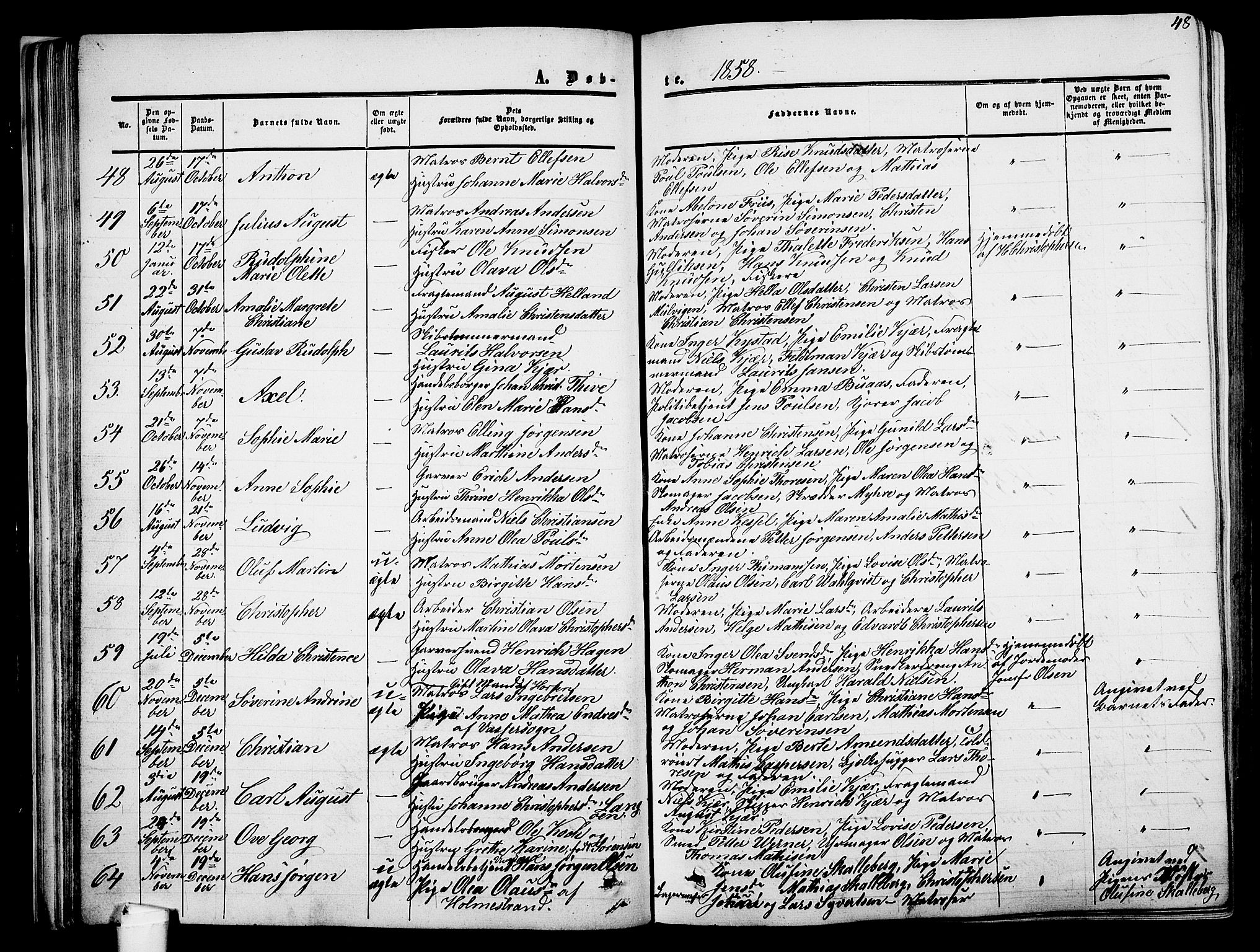 Holmestrand kirkebøker, AV/SAKO-A-346/G/Ga/L0003: Parish register (copy) no. 3, 1849-1874, p. 48