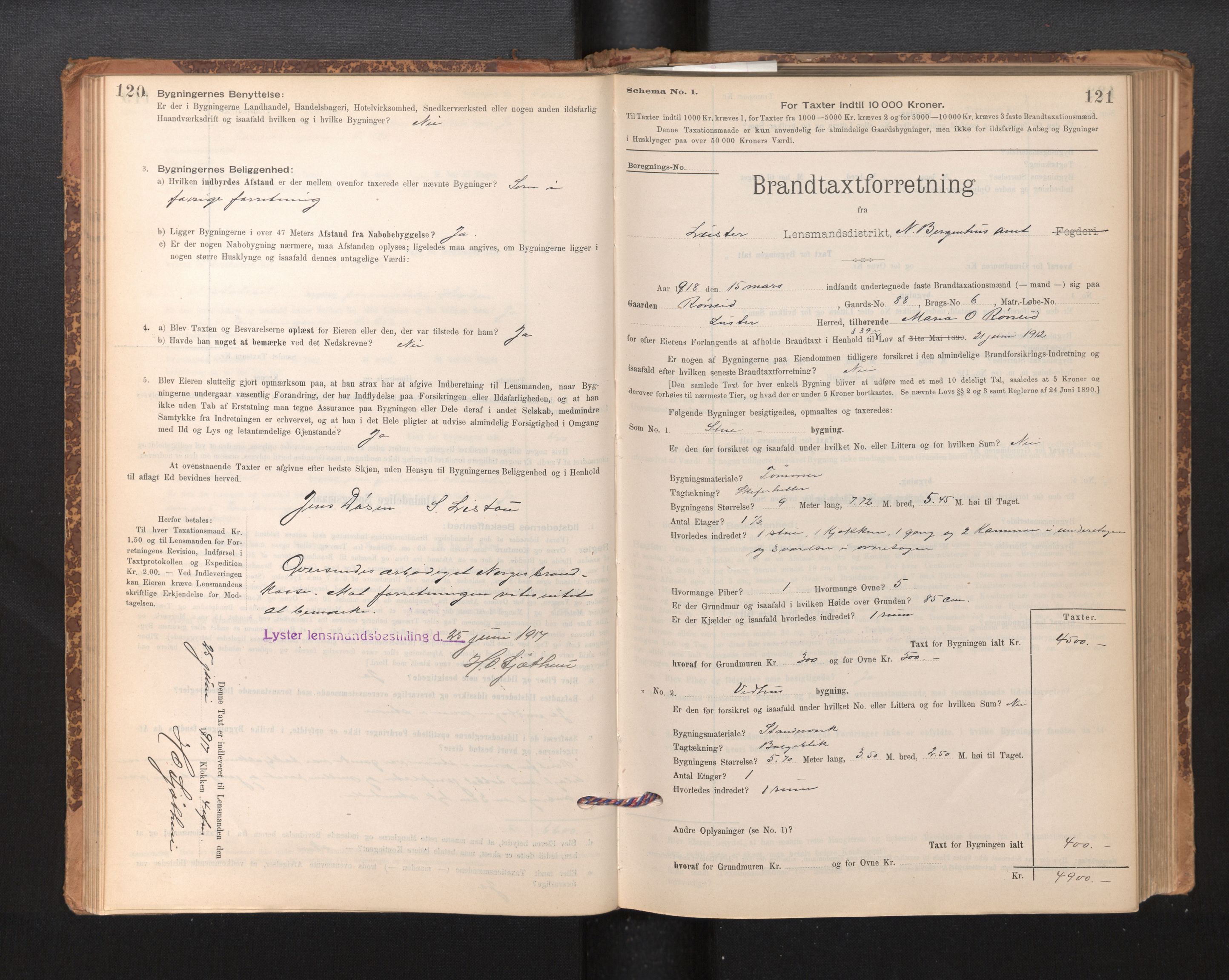 Lensmannen i Luster, SAB/A-29301/0012/L0007: Branntakstprotokoll, skjematakst, 1895-1935, p. 120-121