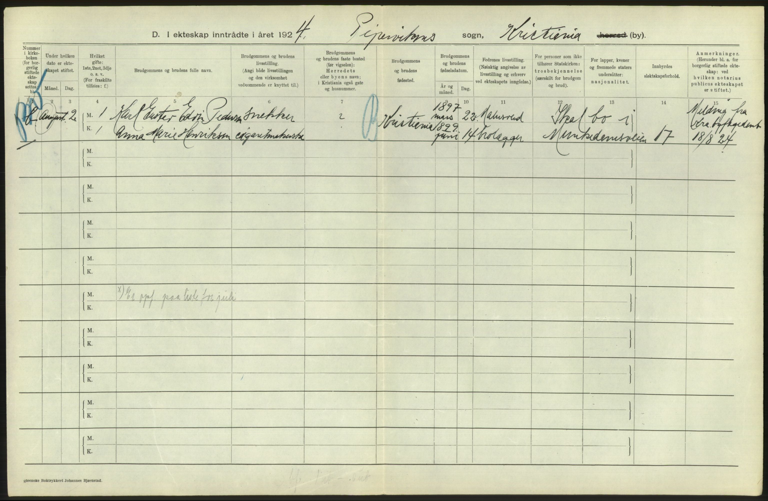 Statistisk sentralbyrå, Sosiodemografiske emner, Befolkning, AV/RA-S-2228/D/Df/Dfc/Dfcd/L0007: Kristiania: Gifte, 1924, p. 686