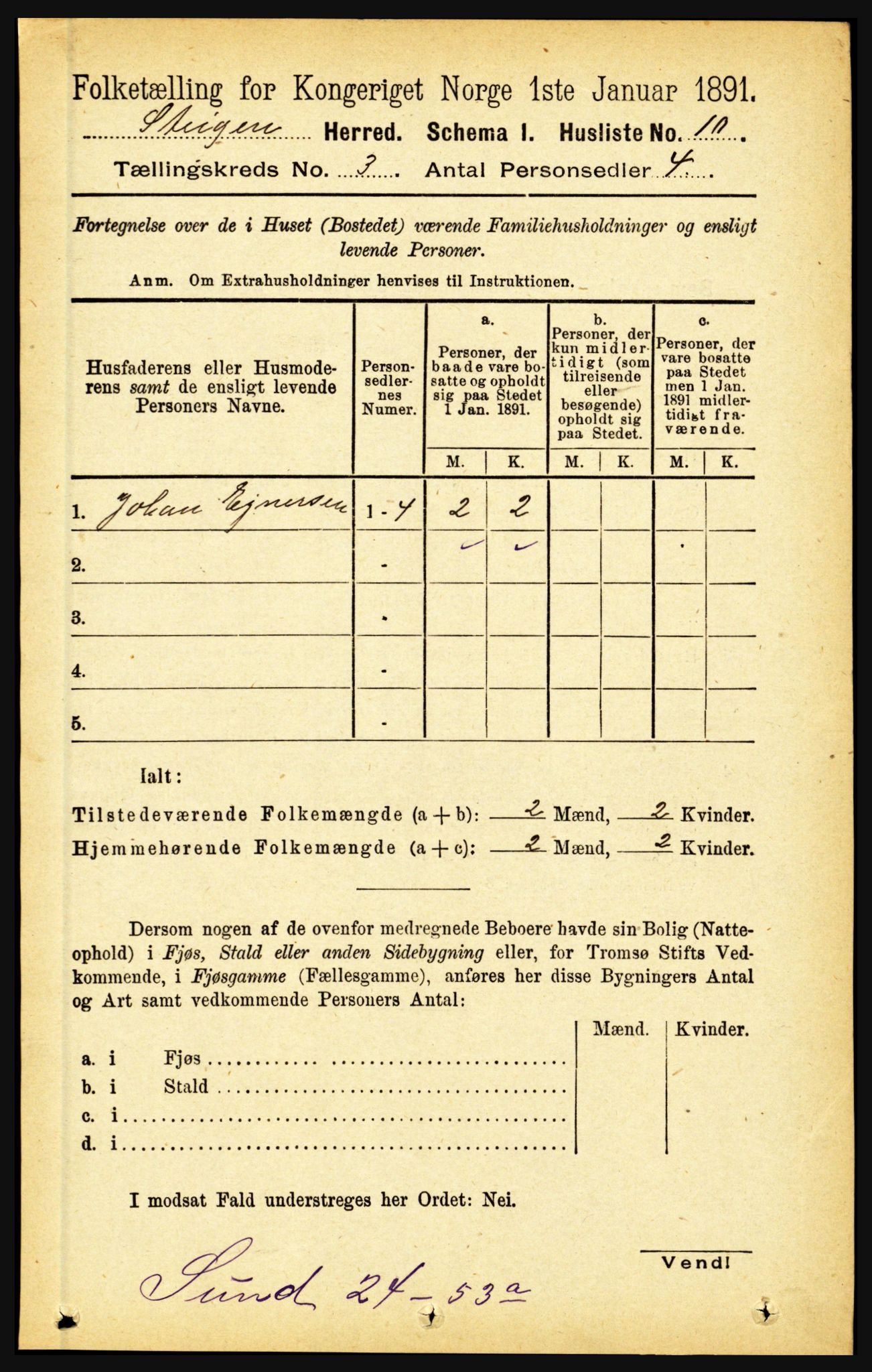 RA, 1891 census for 1848 Steigen, 1891, p. 872