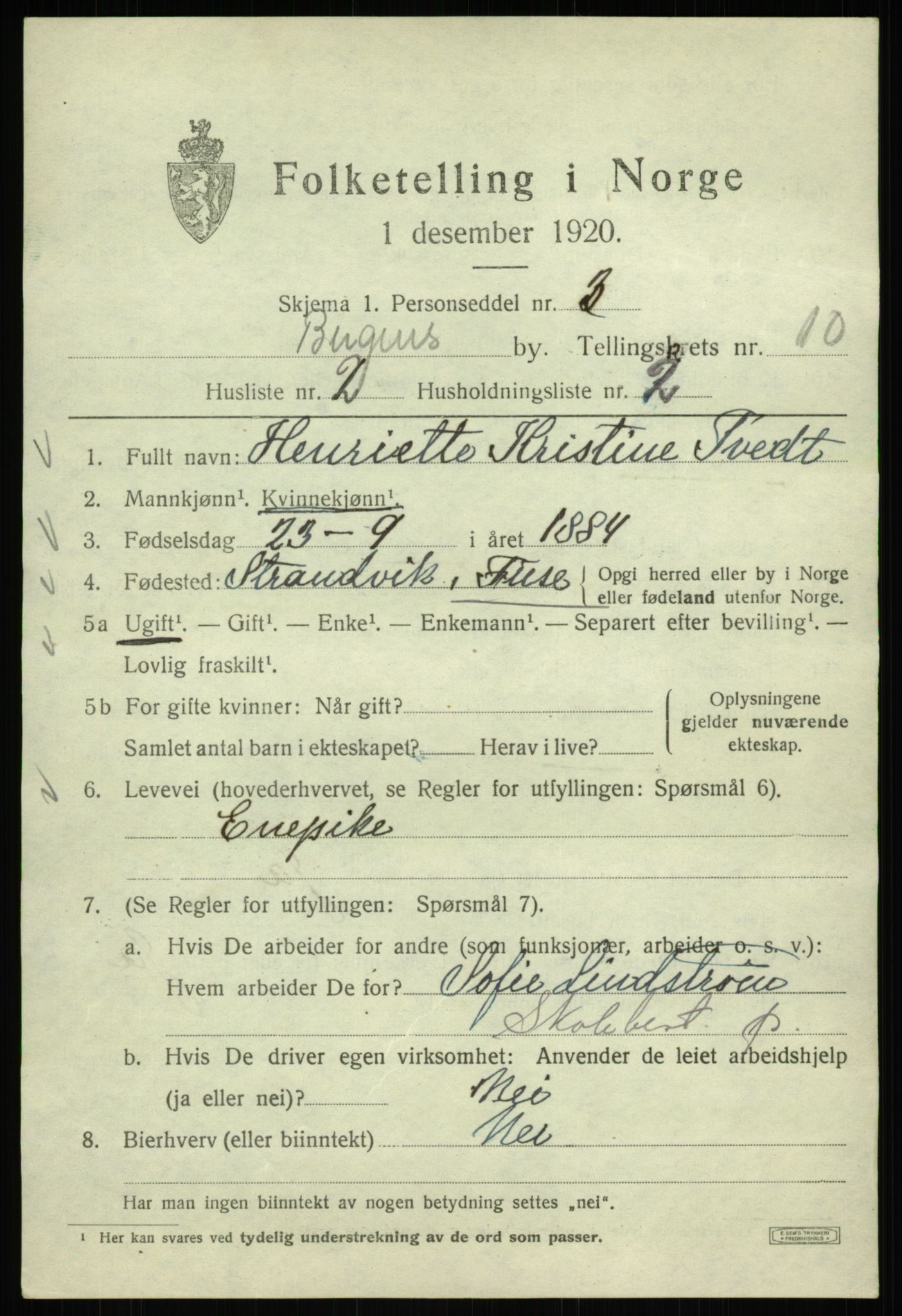 SAB, 1920 census for Bergen, 1920, p. 71365