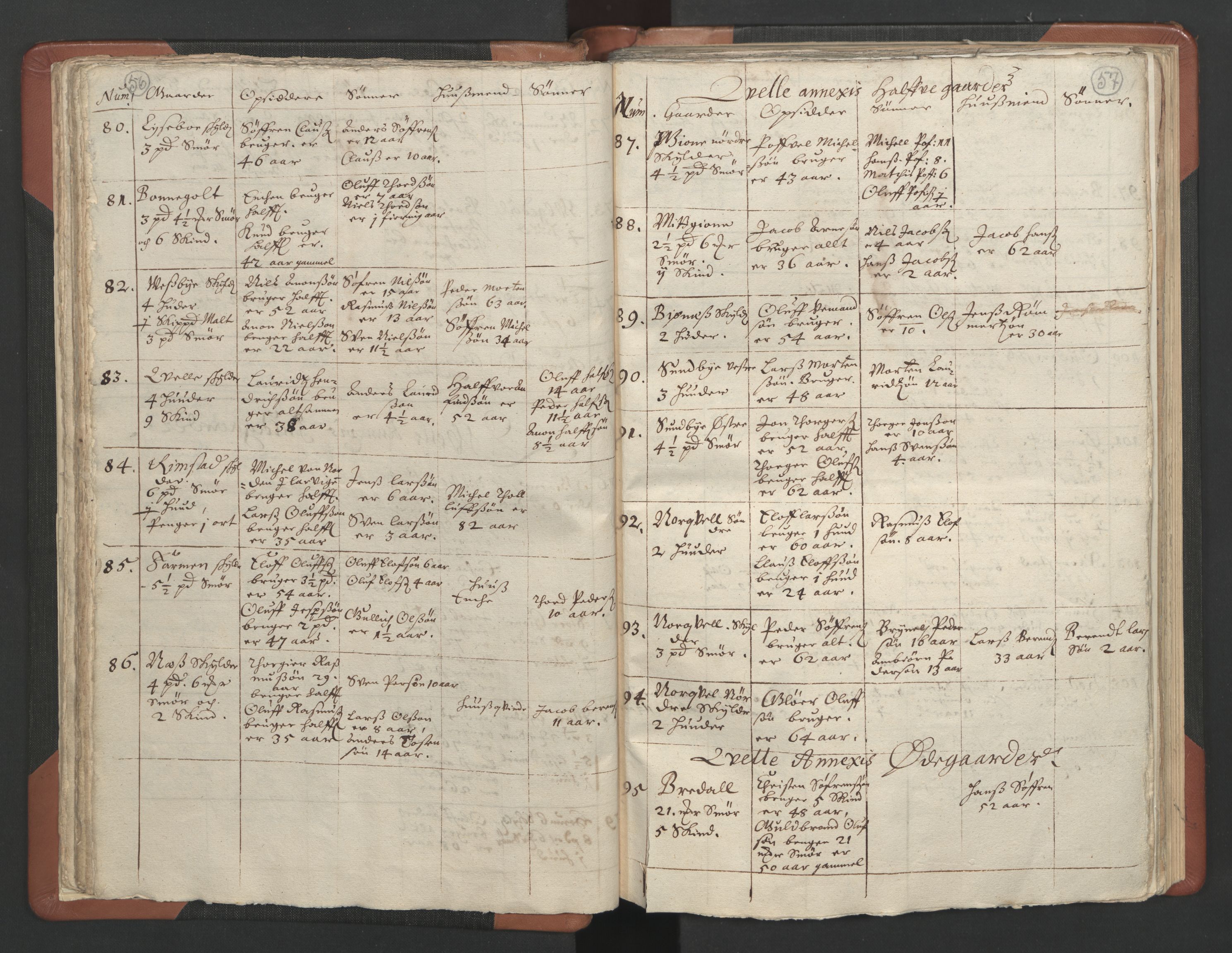RA, Vicar's Census 1664-1666, no. 11: Brunlanes deanery, 1664-1666, p. 56-57