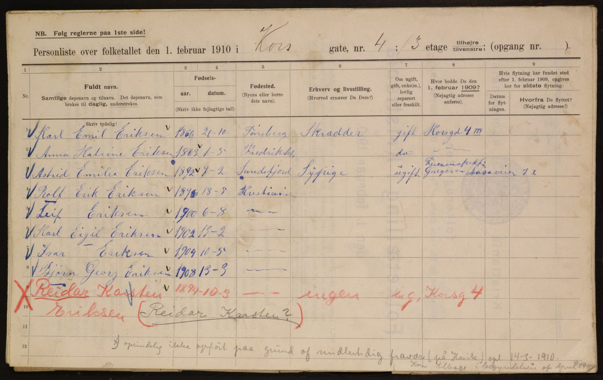 OBA, Municipal Census 1910 for Kristiania, 1910, p. 51896