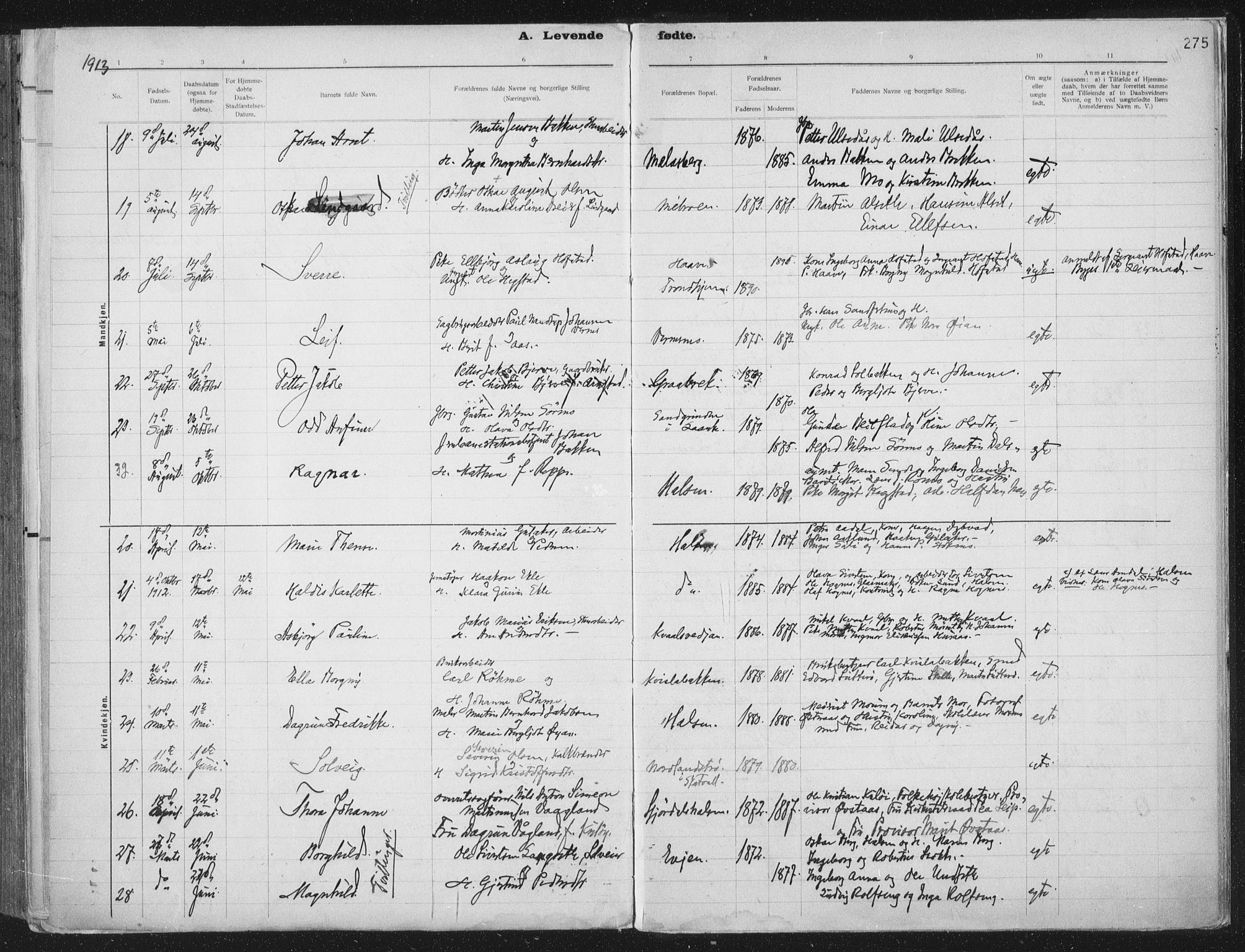 Ministerialprotokoller, klokkerbøker og fødselsregistre - Nord-Trøndelag, AV/SAT-A-1458/709/L0082: Parish register (official) no. 709A22, 1896-1916, p. 275