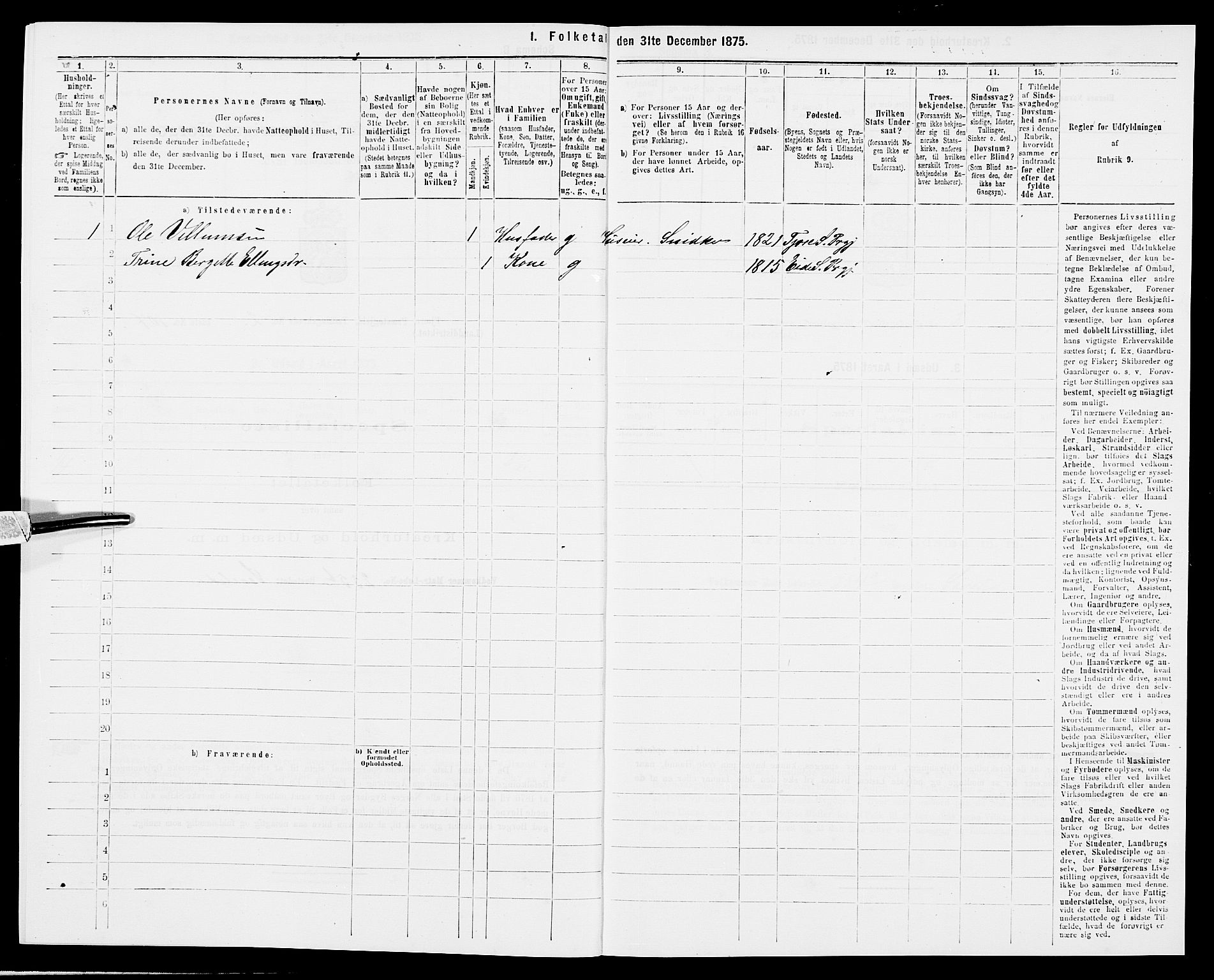 SAK, 1875 census for 0923L Fjære/Fjære, 1875, p. 742