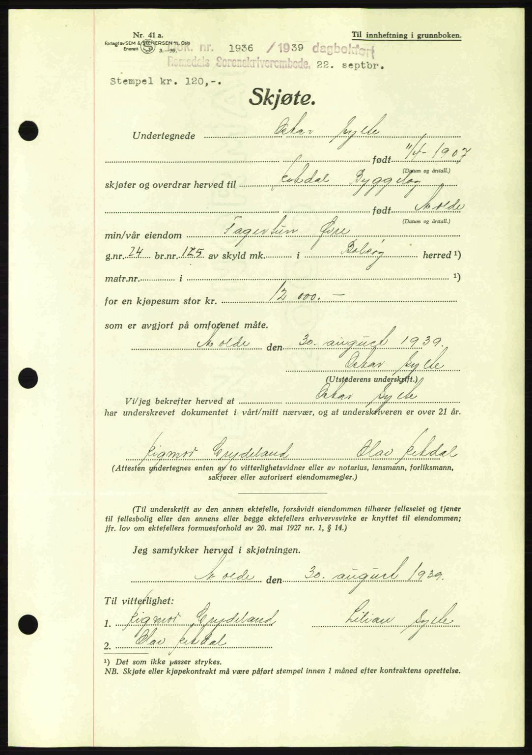 Romsdal sorenskriveri, AV/SAT-A-4149/1/2/2C: Mortgage book no. A7, 1939-1939, Diary no: : 1936/1939