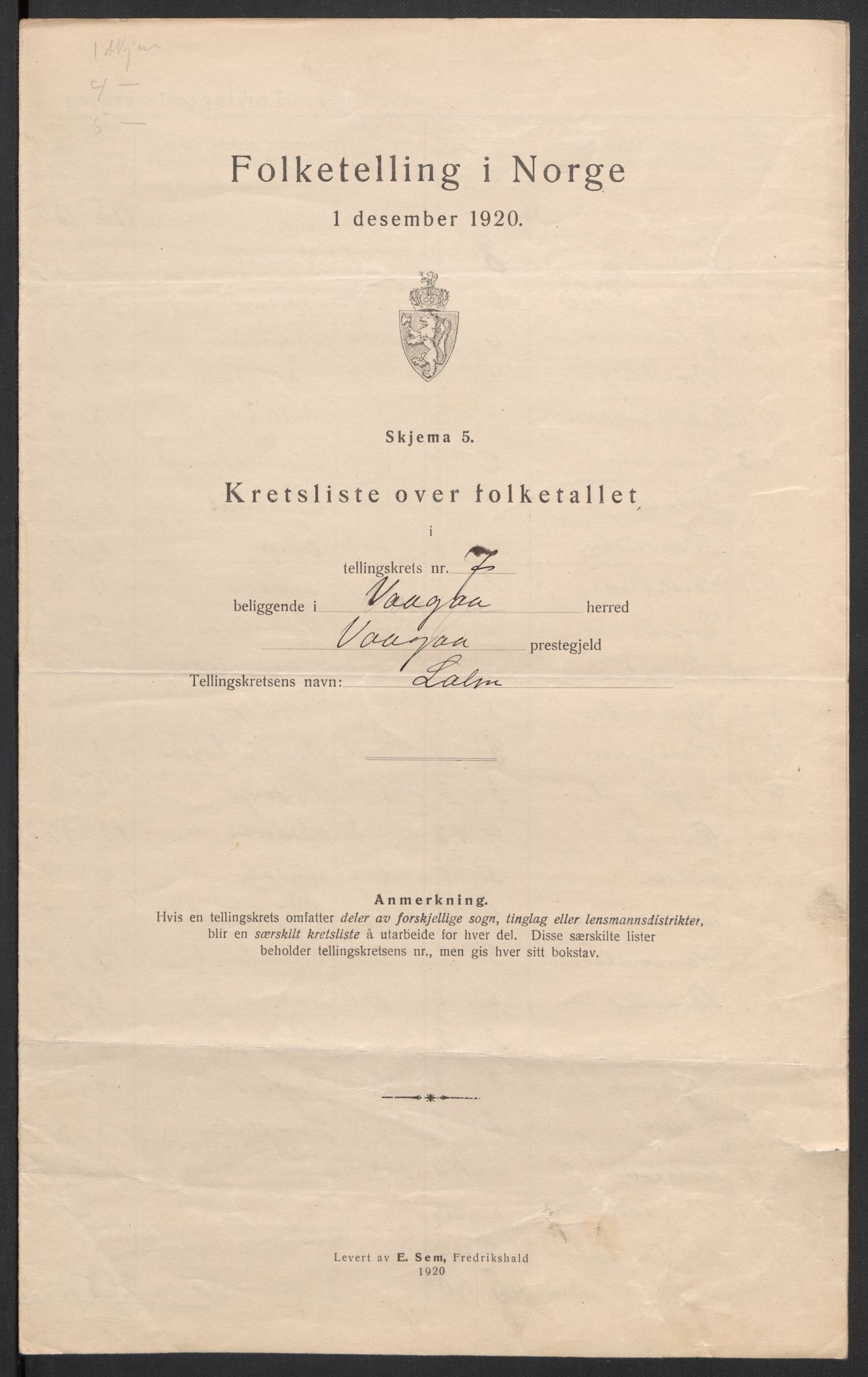 SAH, 1920 census for Vågå, 1920, p. 26