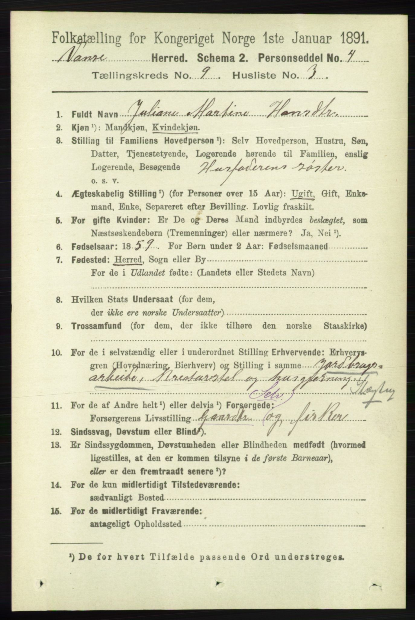 RA, 1891 census for 1041 Vanse, 1891, p. 5281