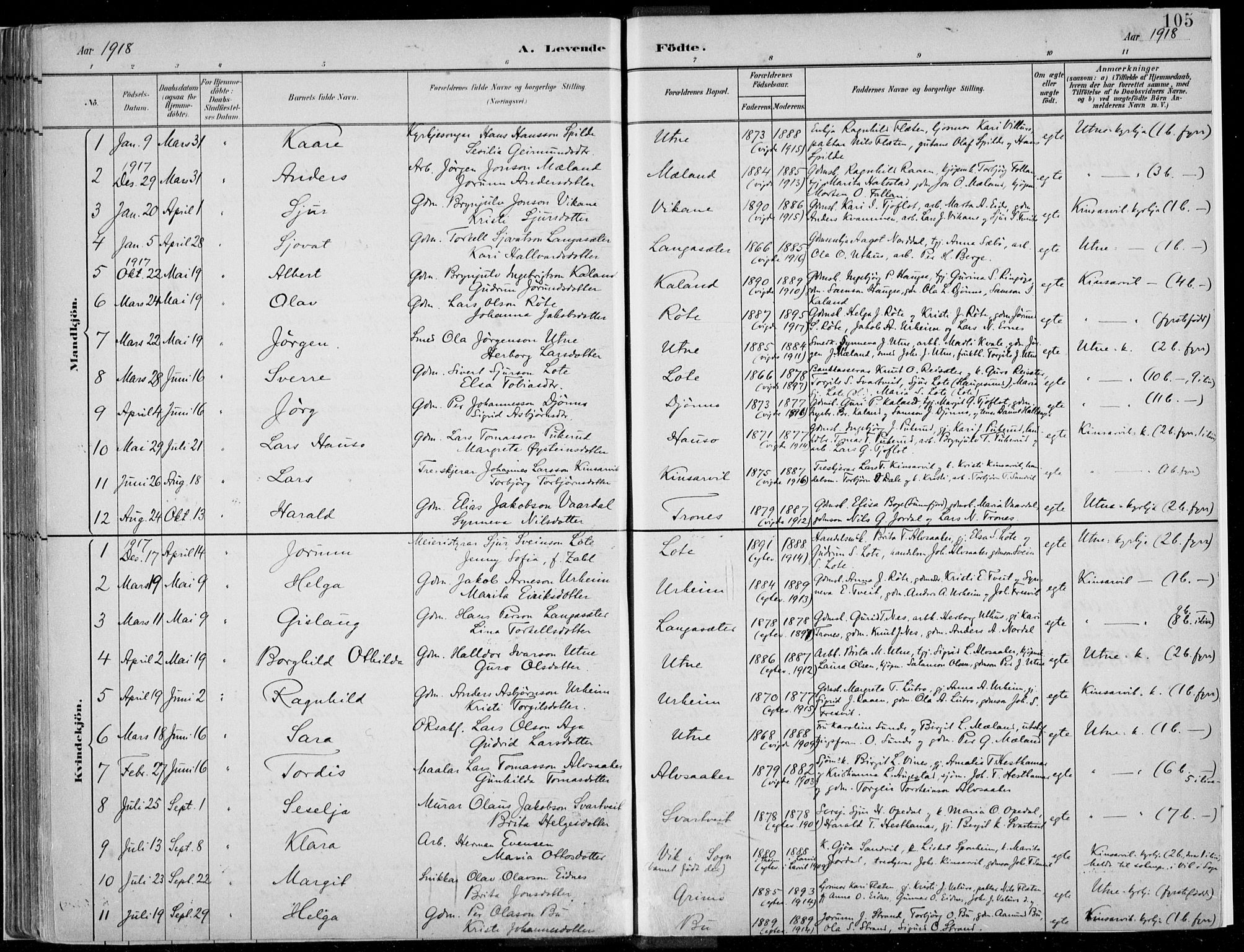 Ullensvang sokneprestembete, SAB/A-78701/H/Haa: Parish register (official) no. E  1, 1882-1921, p. 105
