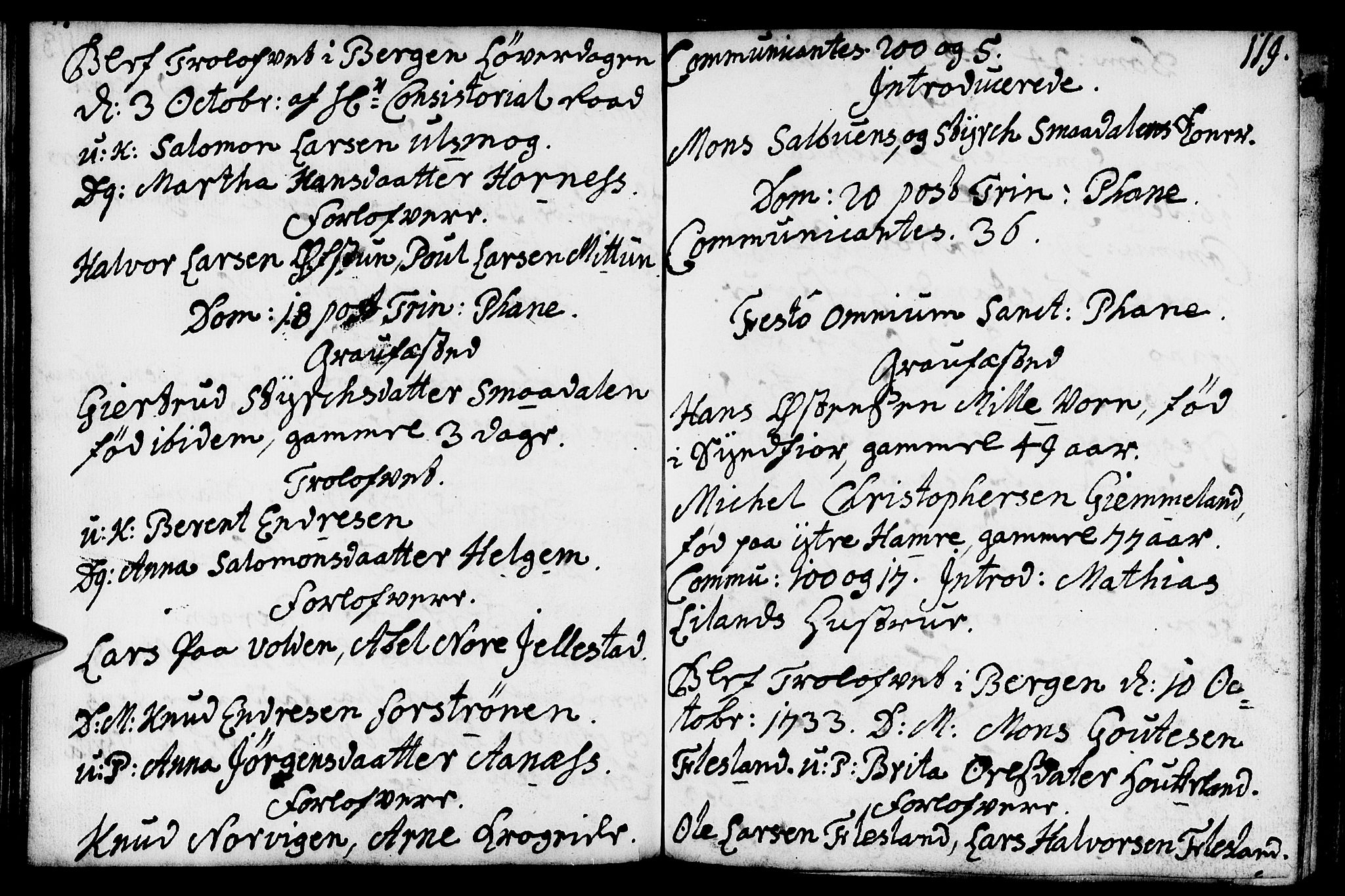 Fana Sokneprestembete, AV/SAB-A-75101/H/Haa/Haaa/L0002: Parish register (official) no. A 2, 1719-1735, p. 119