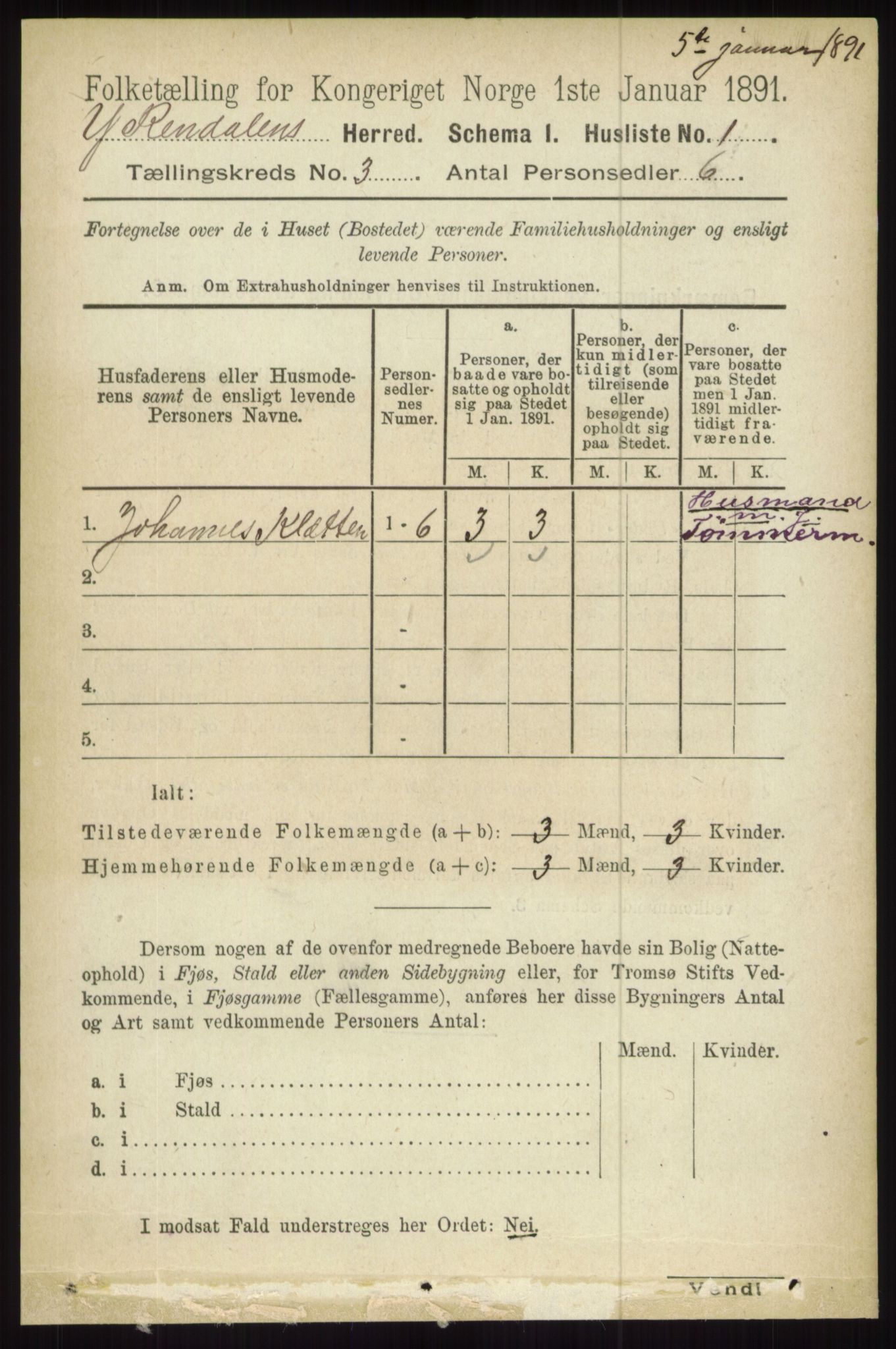 RA, 1891 census for 0432 Ytre Rendal, 1891, p. 371