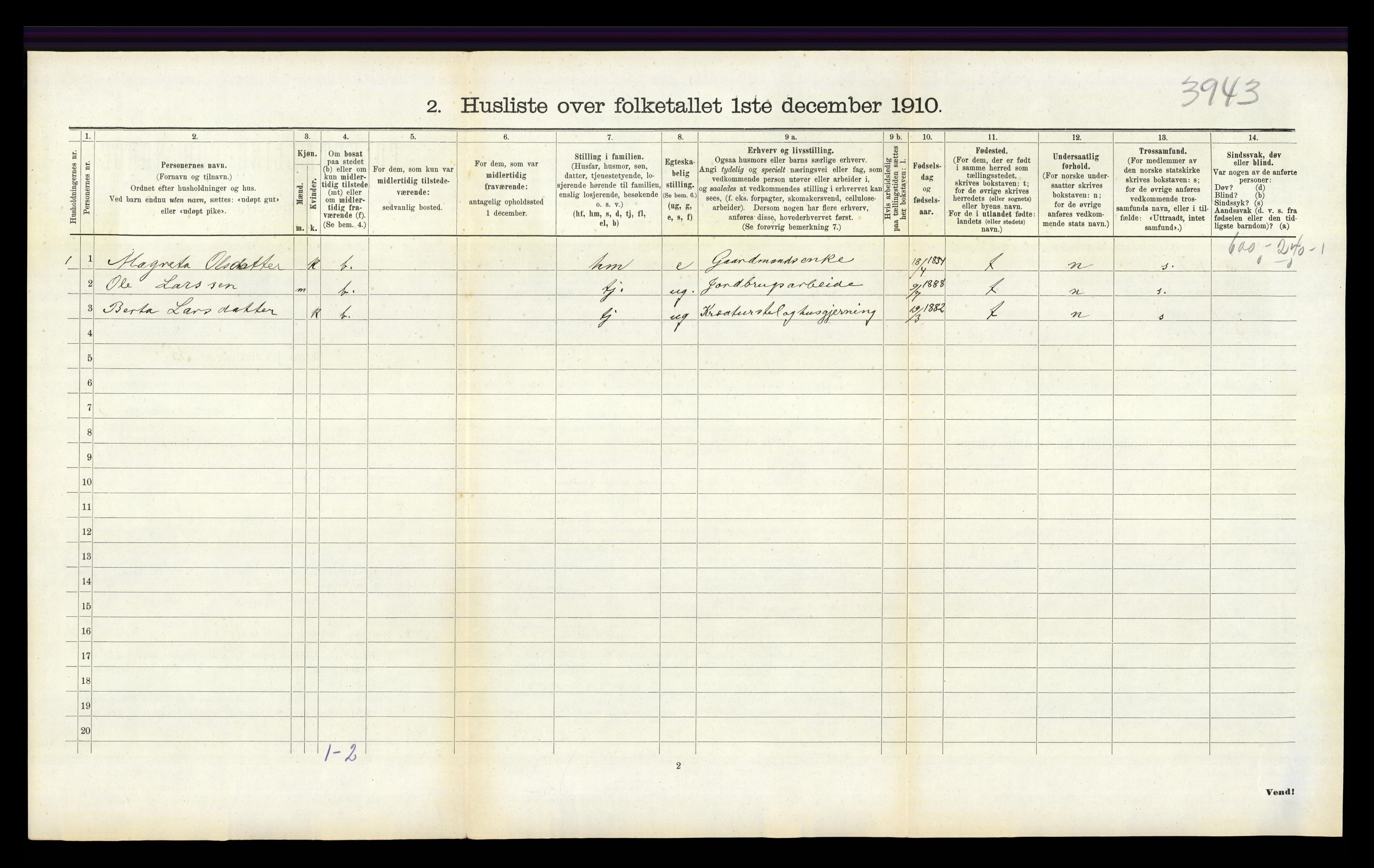 RA, 1910 census for Årdal, 1910, p. 274