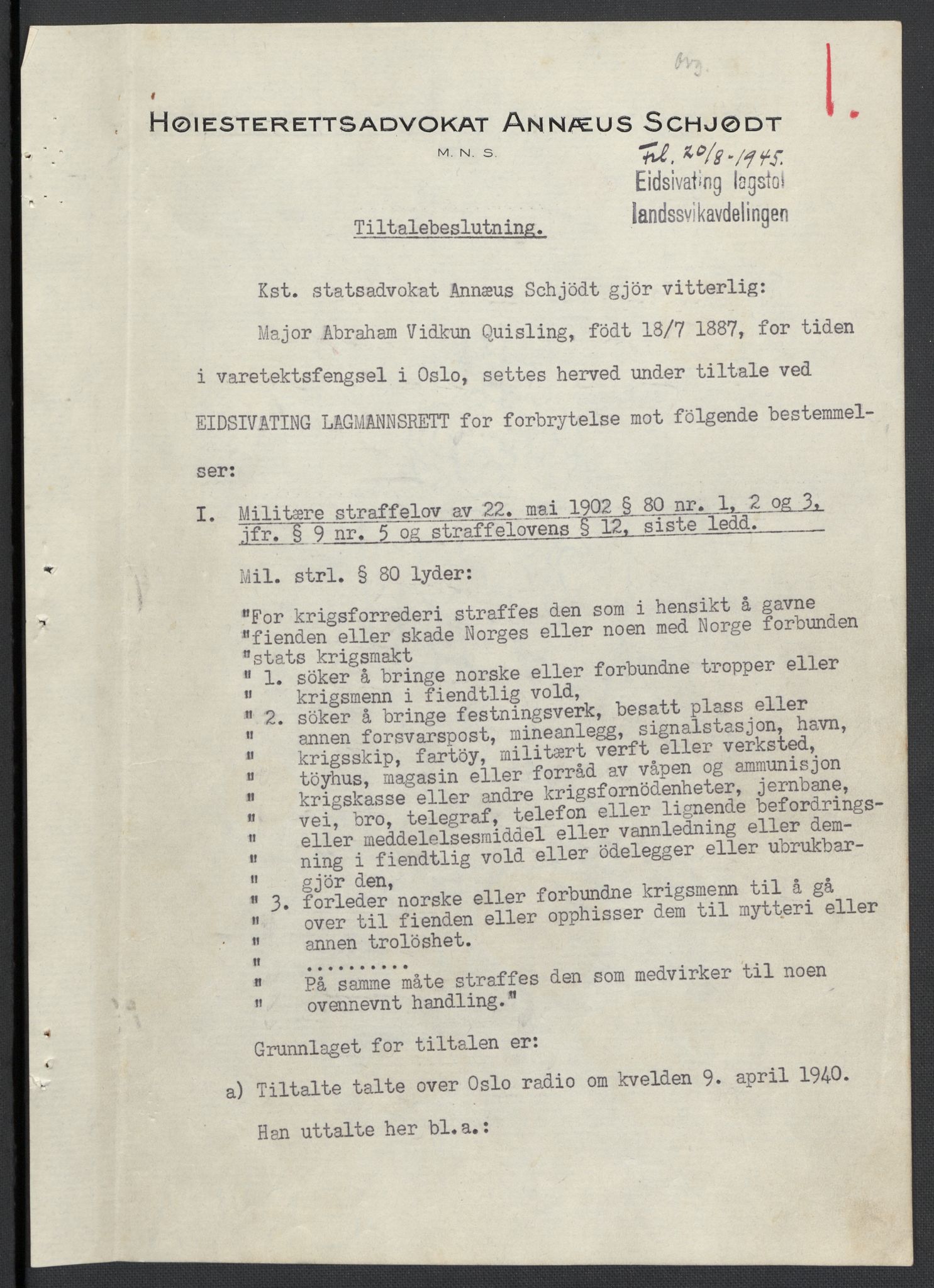 Landssvikarkivet, Oslo politikammer, AV/RA-S-3138-01/D/Da/L0003: Dnr. 29, 1945, p. 2278