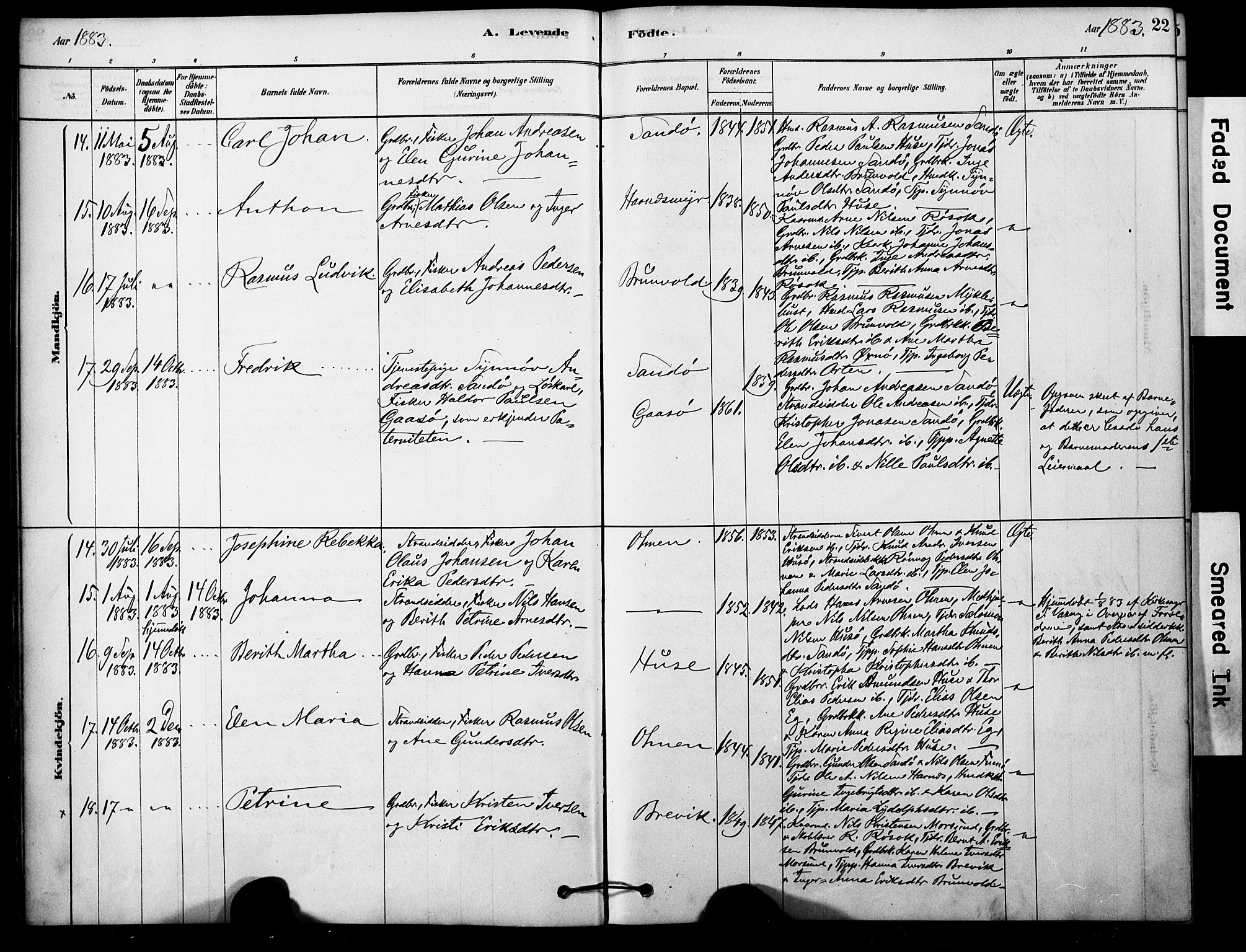 Ministerialprotokoller, klokkerbøker og fødselsregistre - Møre og Romsdal, AV/SAT-A-1454/561/L0729: Parish register (official) no. 561A03, 1878-1900, p. 22