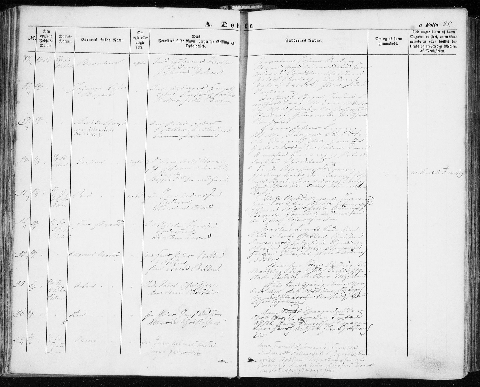 Ministerialprotokoller, klokkerbøker og fødselsregistre - Sør-Trøndelag, SAT/A-1456/634/L0530: Parish register (official) no. 634A06, 1852-1860, p. 85