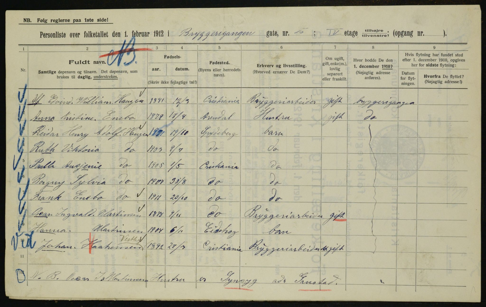 OBA, Municipal Census 1912 for Kristiania, 1912, p. 10180