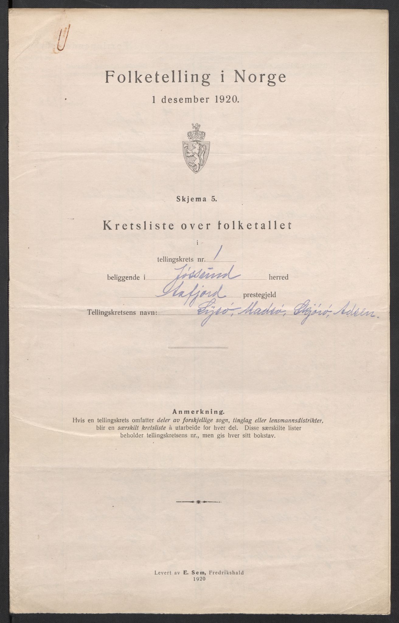 SAT, 1920 census for Jøssund, 1920, p. 8