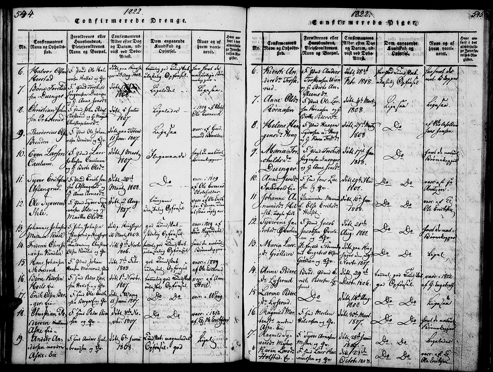 Nes prestekontor, Hedmark, SAH/PREST-020/K/Ka/L0002: Parish register (official) no. 2, 1813-1827, p. 544-545