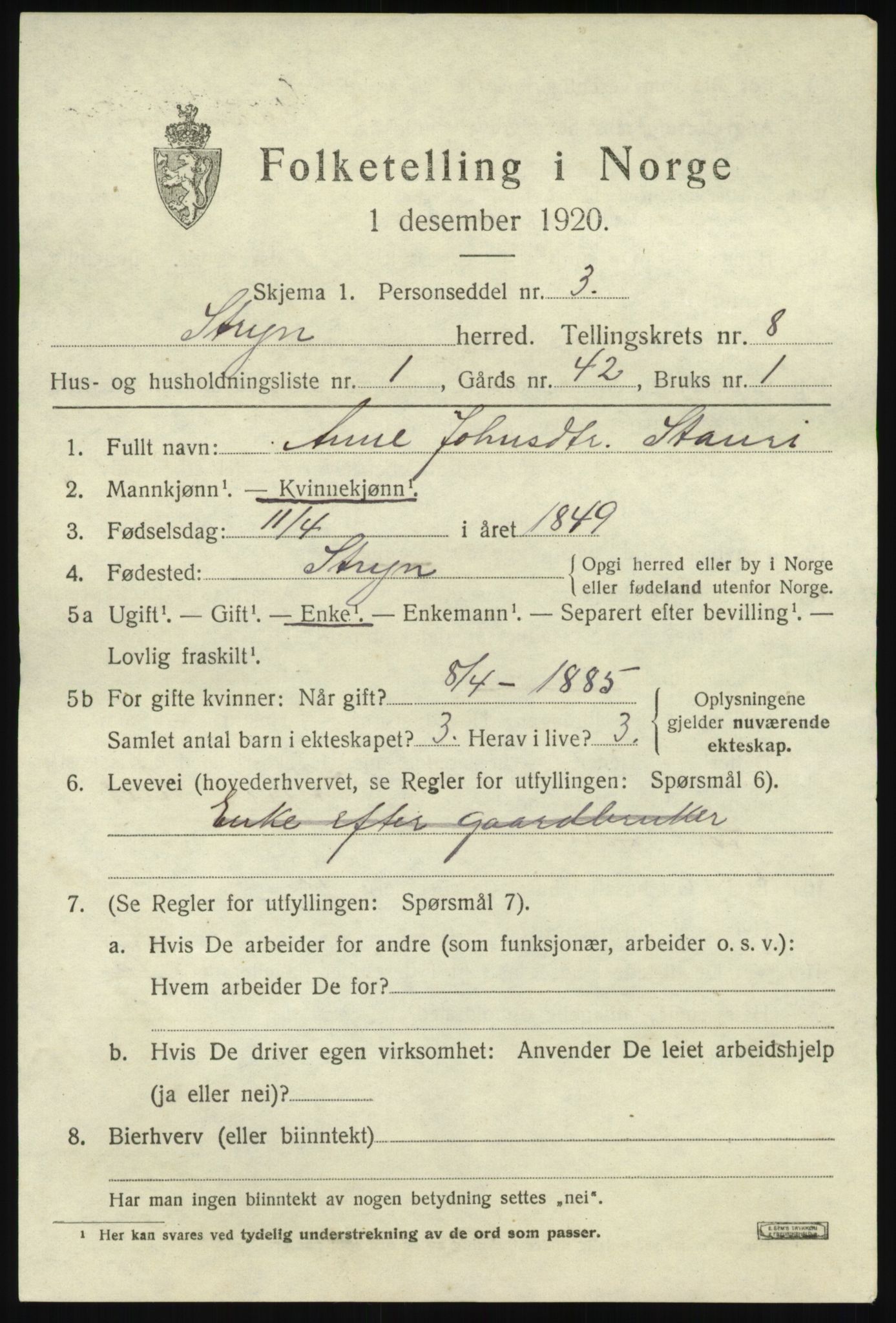 SAB, 1920 census for Stryn, 1920, p. 3712