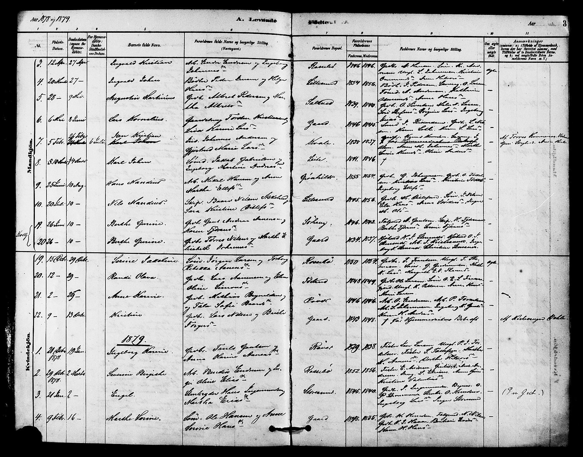 Haugesund sokneprestkontor, AV/SAST-A -101863/H/Ha/Haa/L0002: Parish register (official) no. A 2, 1878-1886, p. 3