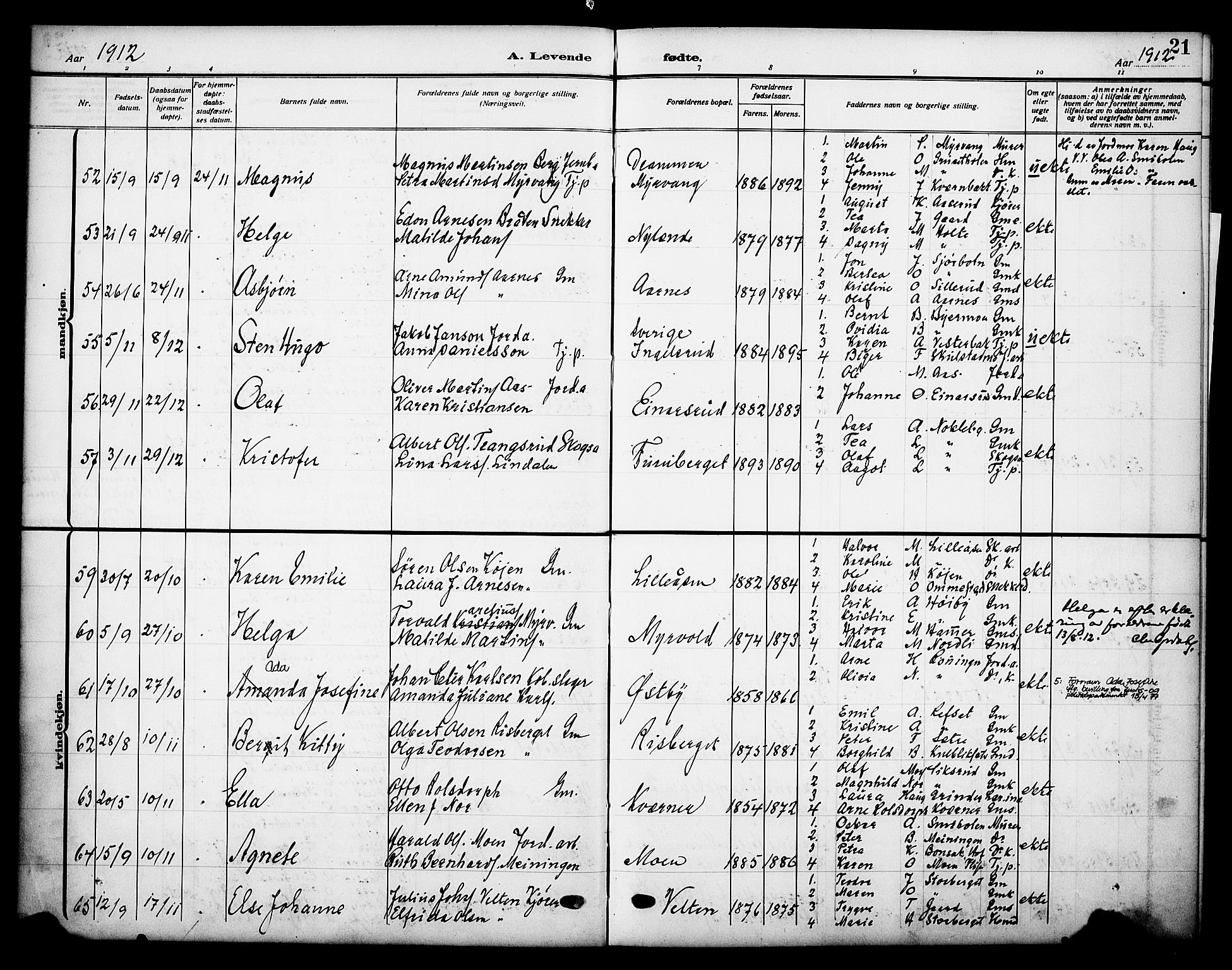 Grue prestekontor, AV/SAH-PREST-036/H/Ha/Haa/L0015: Parish register (official) no. 15, 1911-1922, p. 21