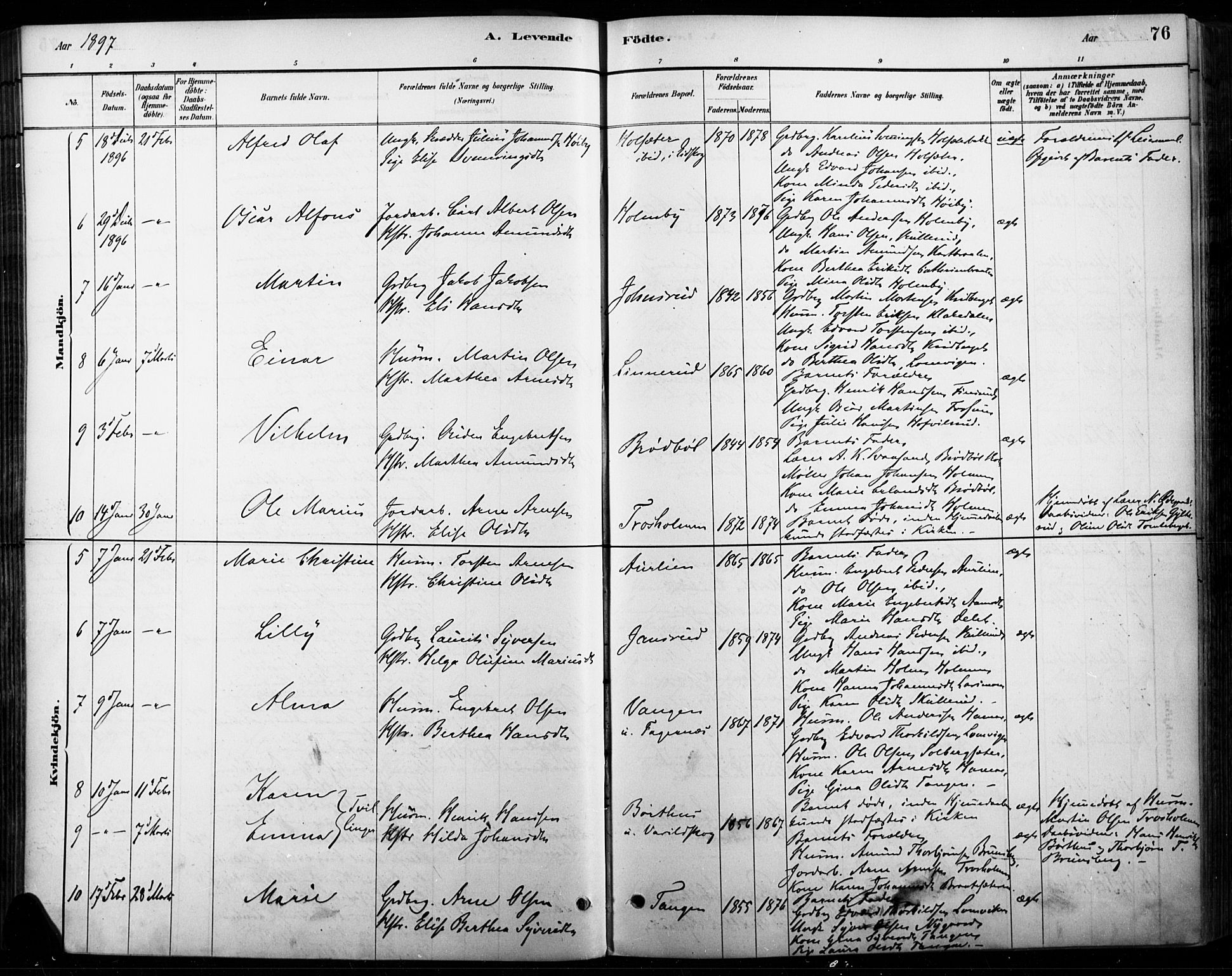 Vinger prestekontor, AV/SAH-PREST-024/H/Ha/Haa/L0015: Parish register (official) no. 15, 1881-1900, p. 76