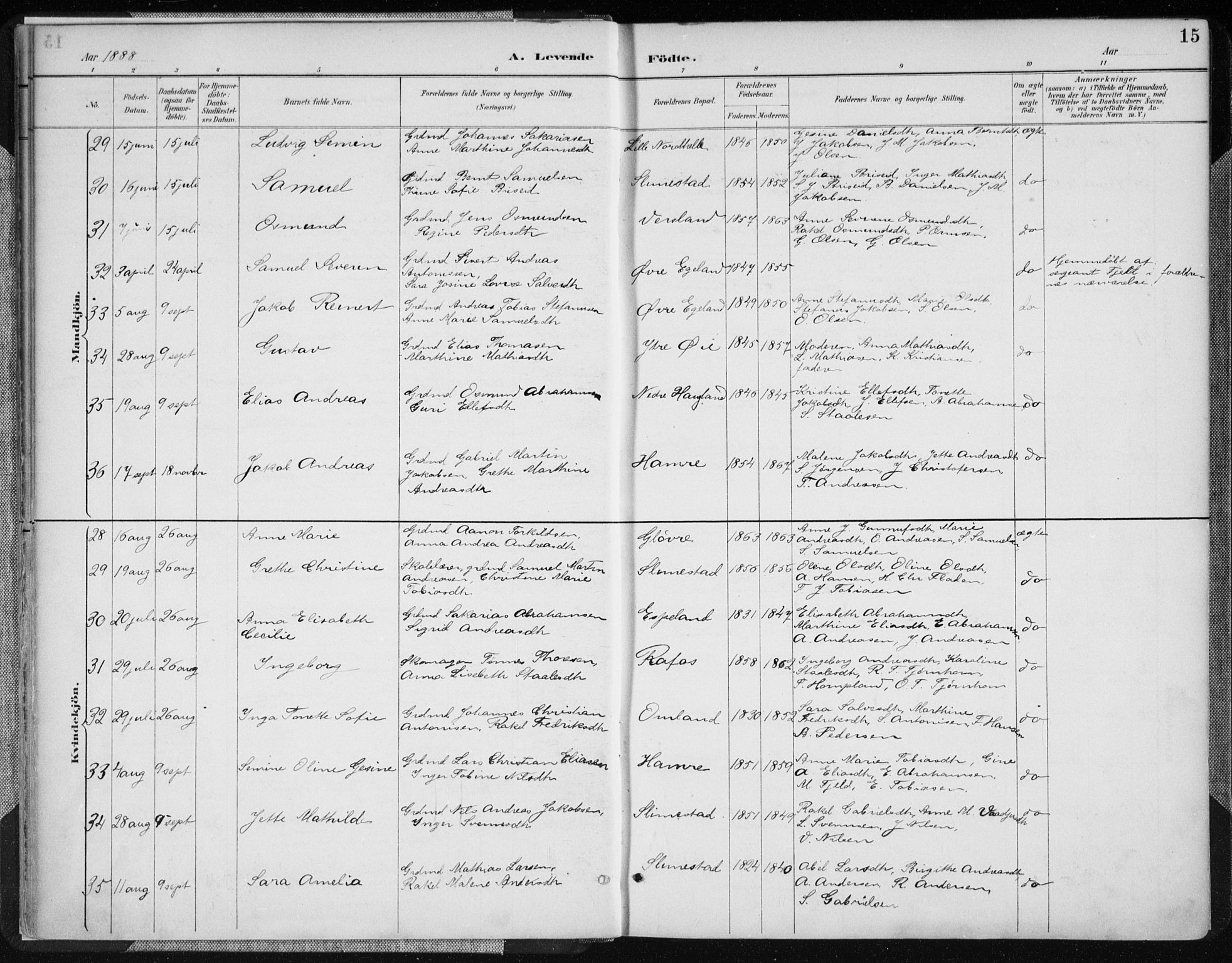 Kvinesdal sokneprestkontor, AV/SAK-1111-0026/F/Fa/Fab/L0008: Parish register (official) no. A 8, 1886-1897, p. 15