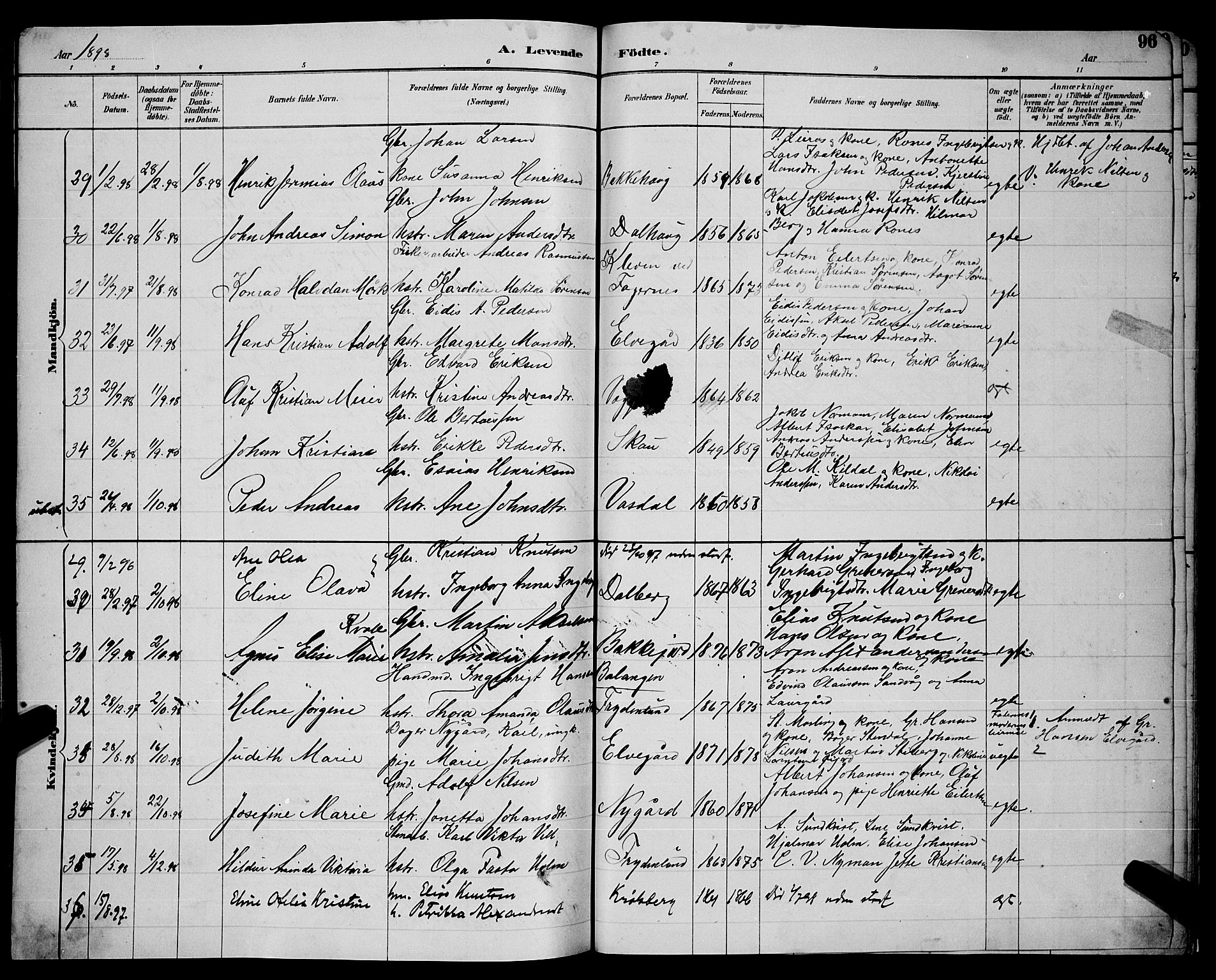 Ministerialprotokoller, klokkerbøker og fødselsregistre - Nordland, AV/SAT-A-1459/866/L0952: Parish register (copy) no. 866C01, 1886-1899, p. 96