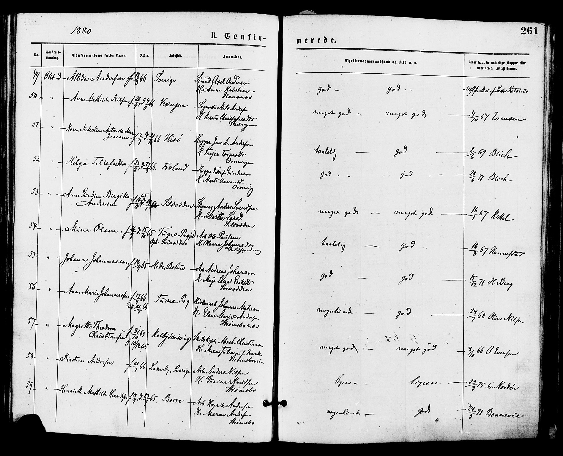 Barbu sokneprestkontor, AV/SAK-1111-0003/F/Fa/L0001: Parish register (official) no. A 1 /1, 1878-1883, p. 261