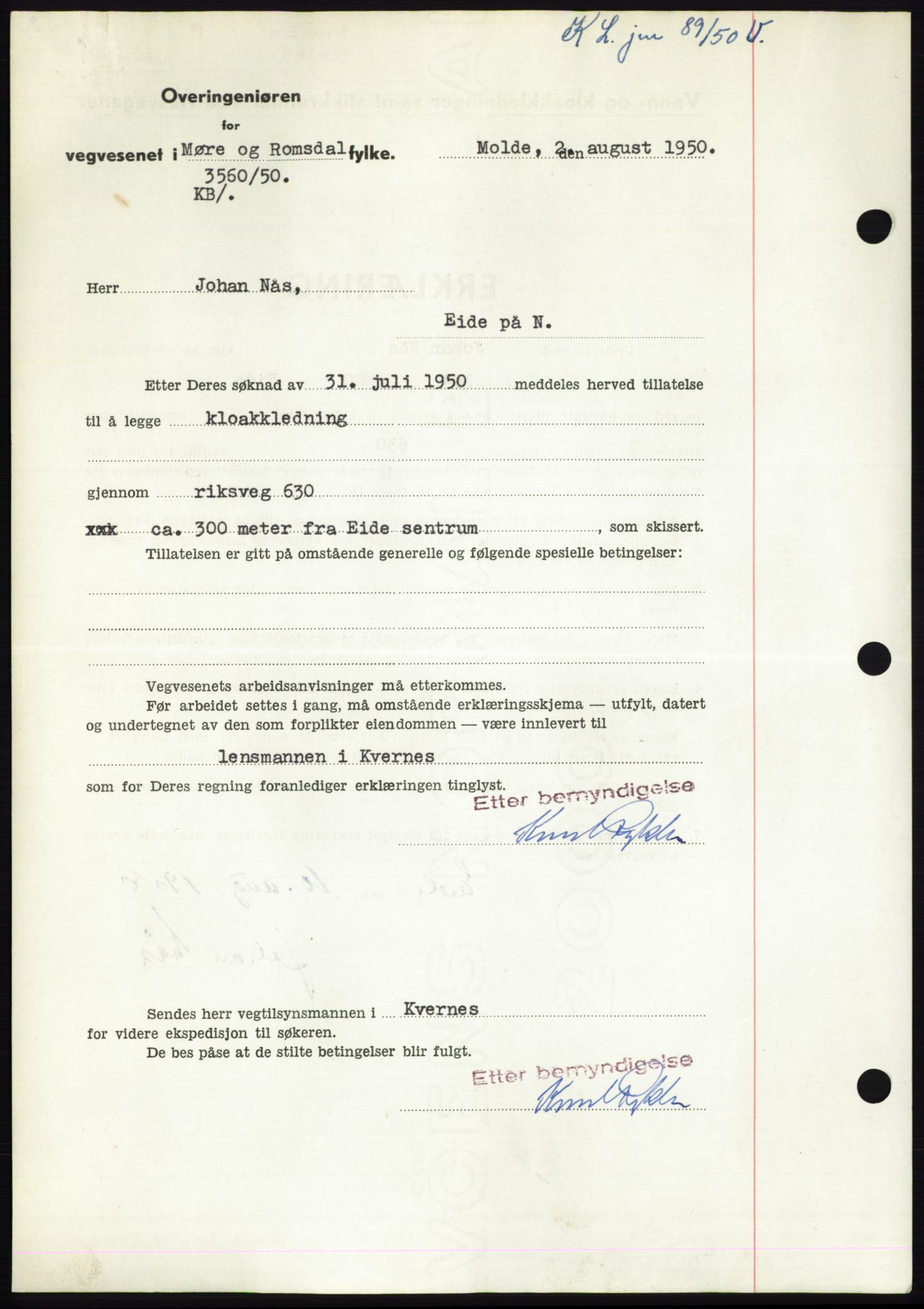 Nordmøre sorenskriveri, AV/SAT-A-4132/1/2/2Ca: Mortgage book no. B105, 1950-1950, Diary no: : 2569/1950