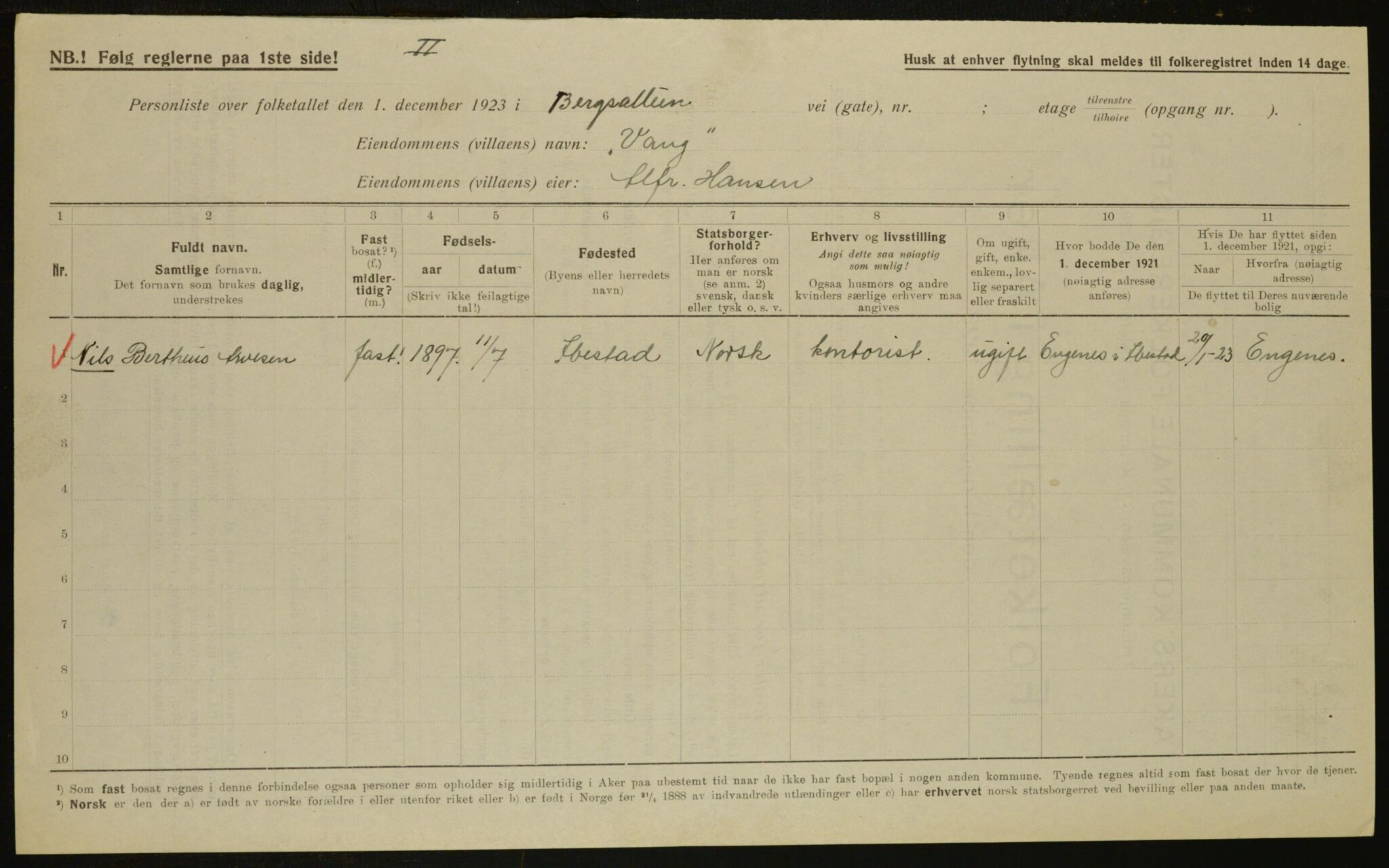 , Municipal Census 1923 for Aker, 1923, p. 7779