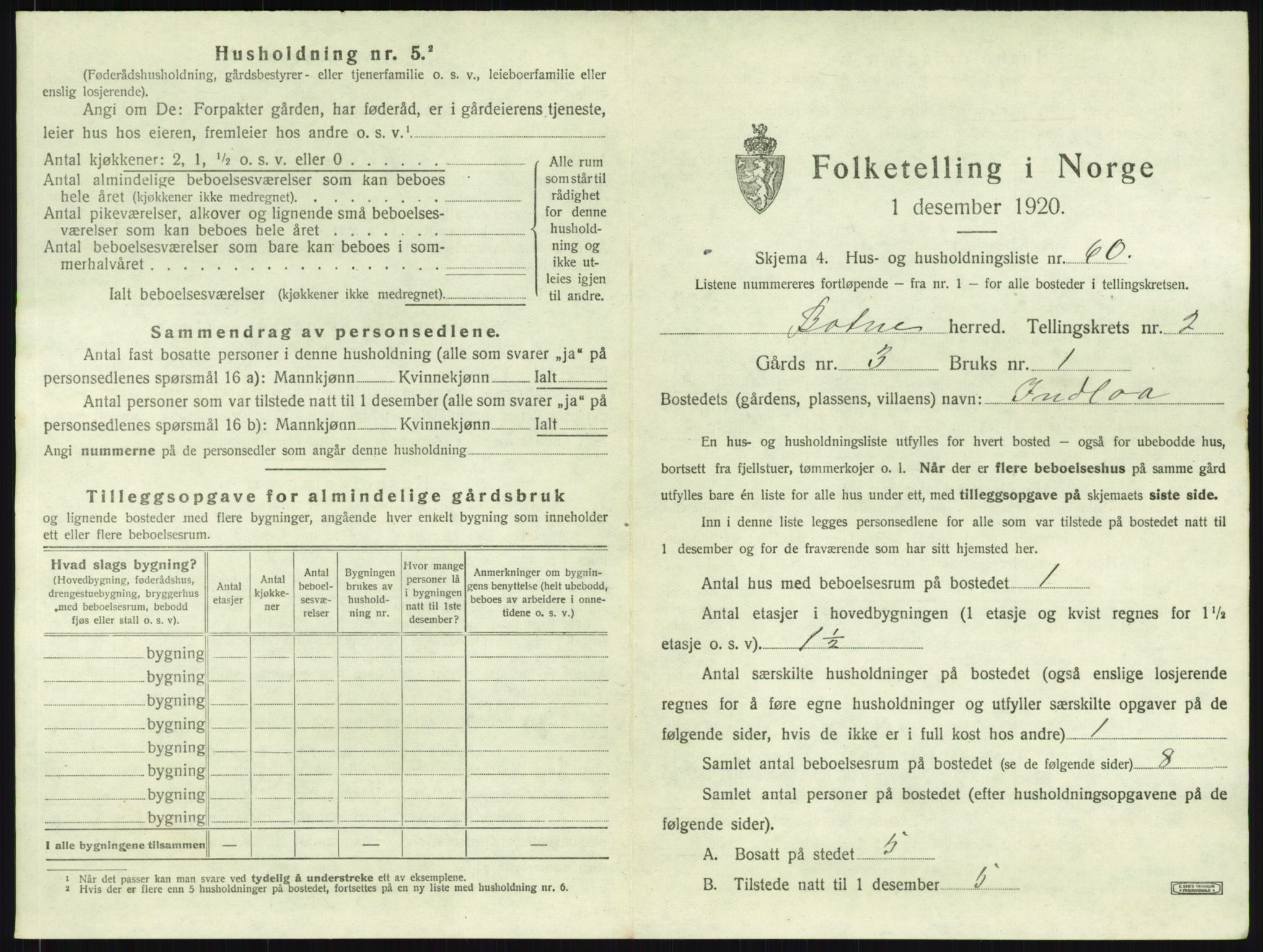 SAKO, 1920 census for Botne, 1920, p. 378