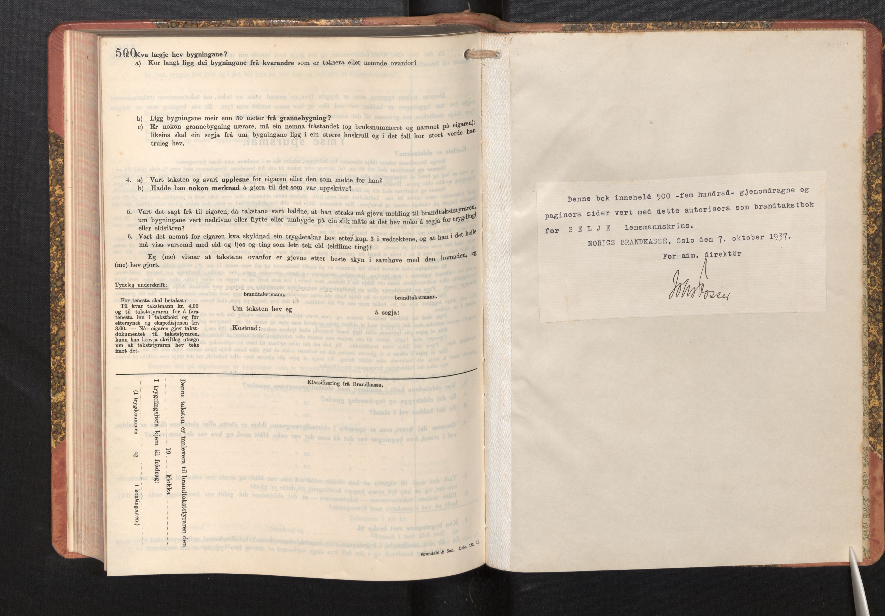 Lensmannen i Selje, AV/SAB-A-29701/0012/L0004: Branntakstprotokoll, skjematakst, 1937-1953, p. 500