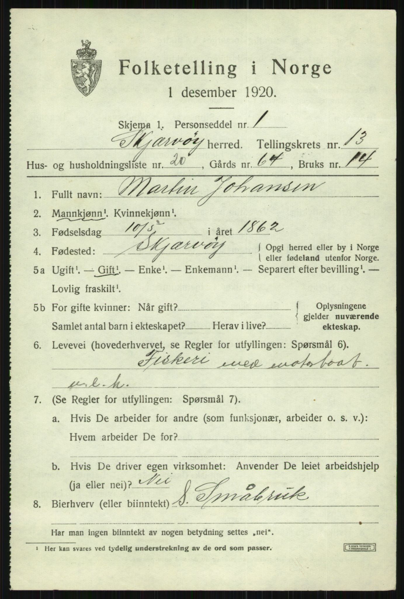 SATØ, 1920 census for Skjervøy, 1920, p. 6635