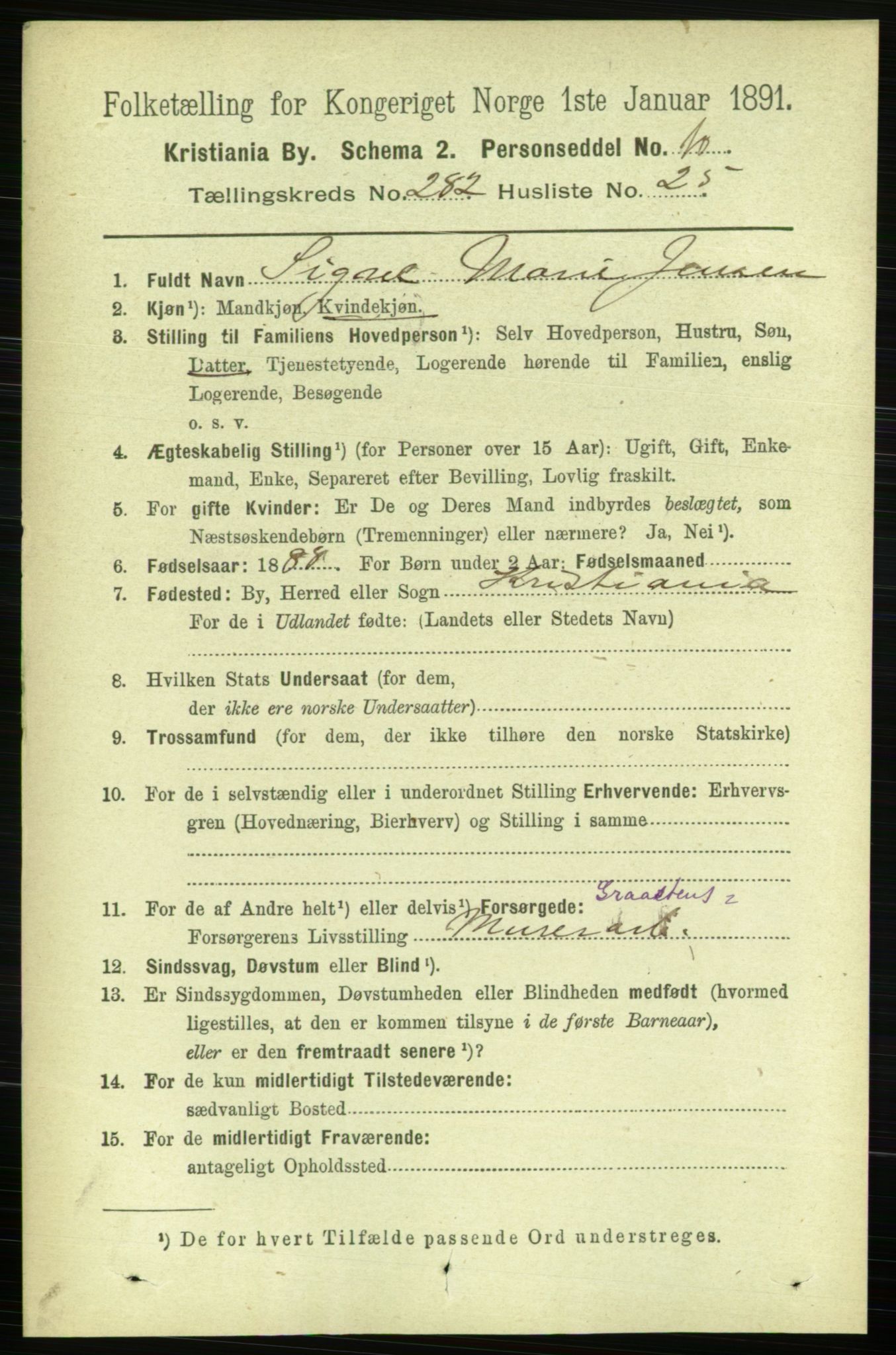 RA, 1891 census for 0301 Kristiania, 1891, p. 172529