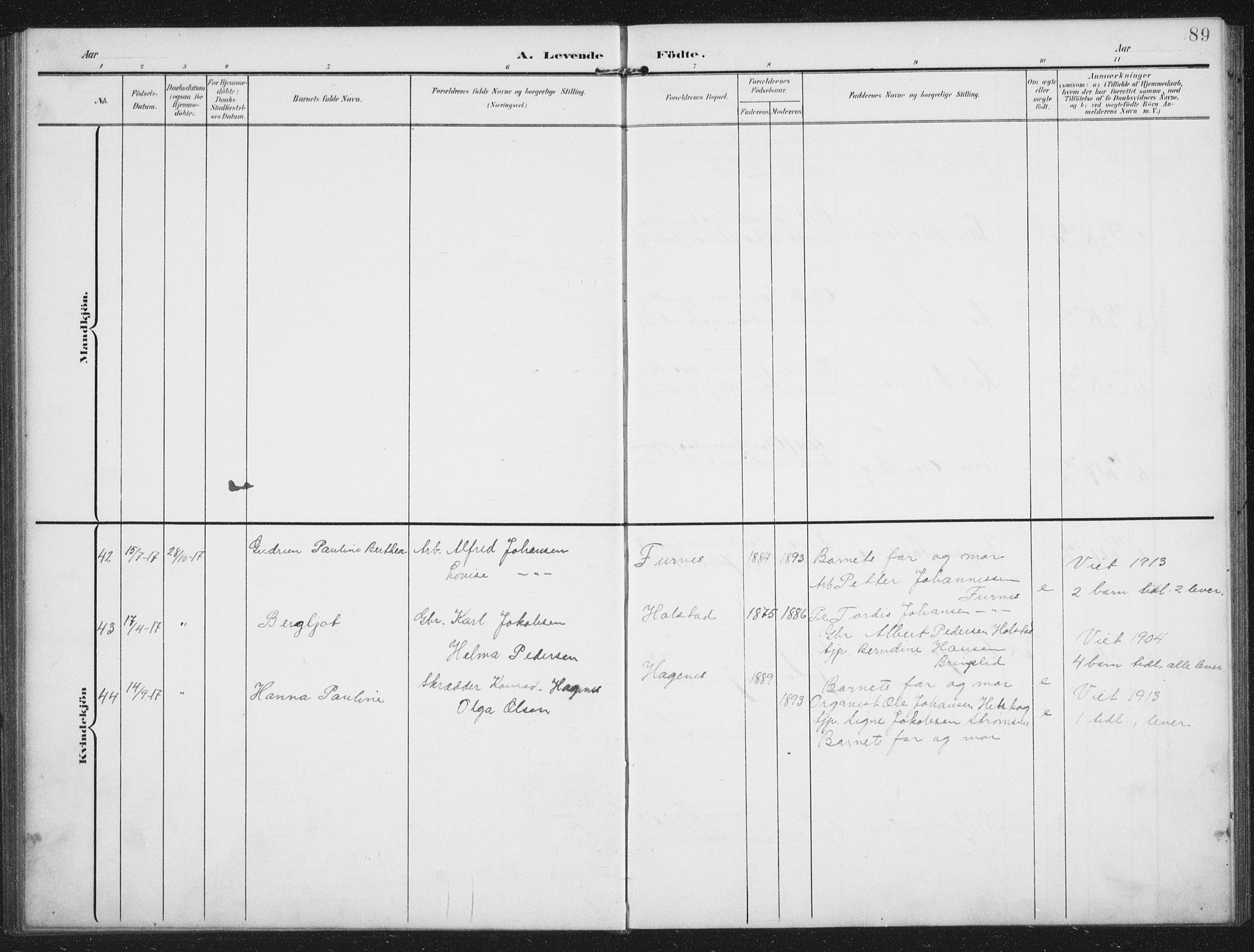 Ministerialprotokoller, klokkerbøker og fødselsregistre - Nordland, AV/SAT-A-1459/851/L0726: Parish register (copy) no. 851C01, 1902-1924, p. 89