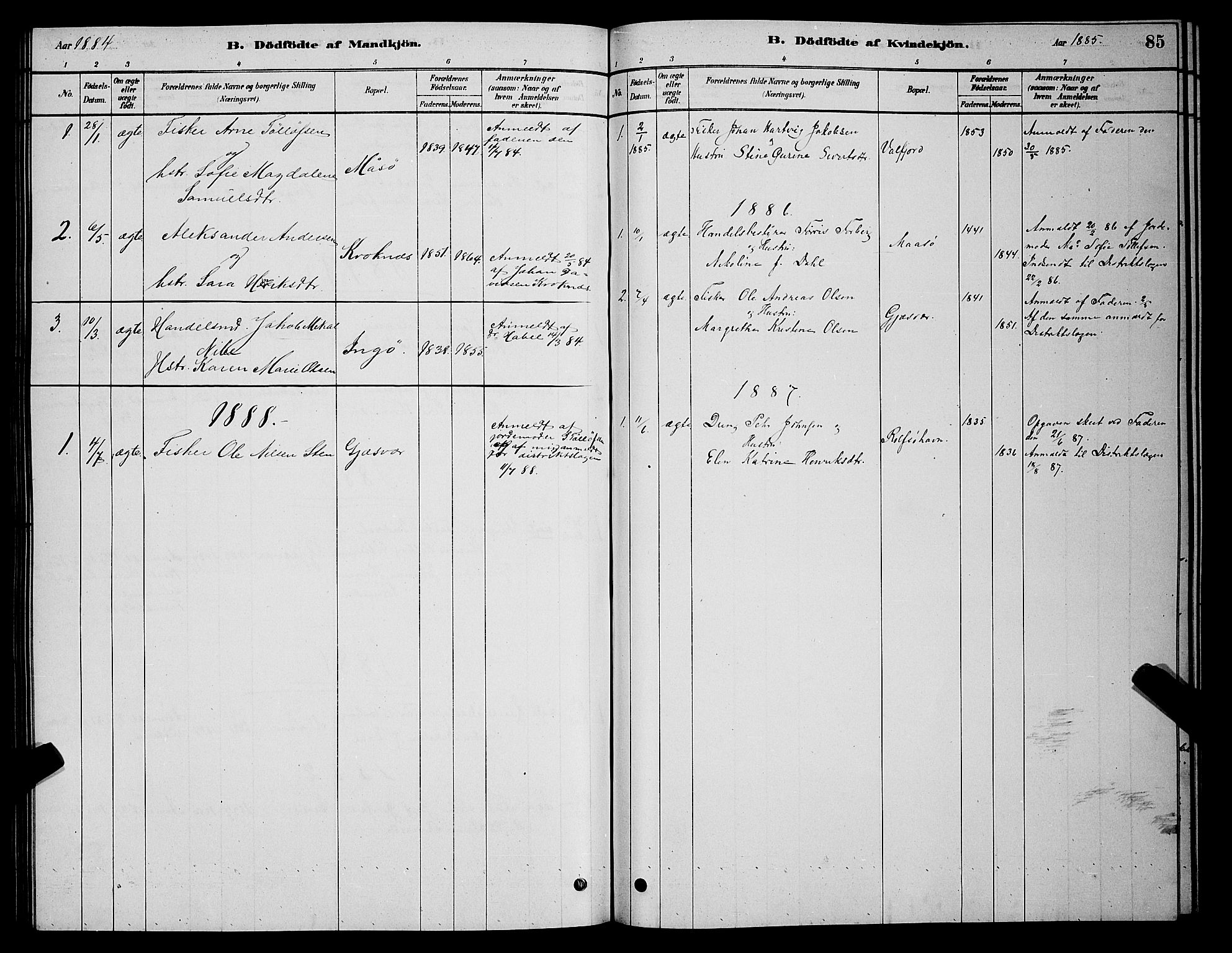 Måsøy sokneprestkontor, SATØ/S-1348/H/Hb/L0002klokker: Parish register (copy) no. 2, 1876-1888, p. 85