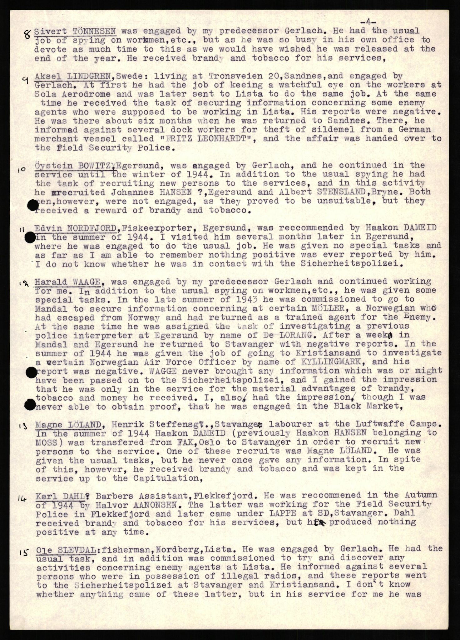 Forsvaret, Forsvarets overkommando II, AV/RA-RAFA-3915/D/Db/L0017: CI Questionaires. Tyske okkupasjonsstyrker i Norge. Tyskere., 1945-1946, p. 198