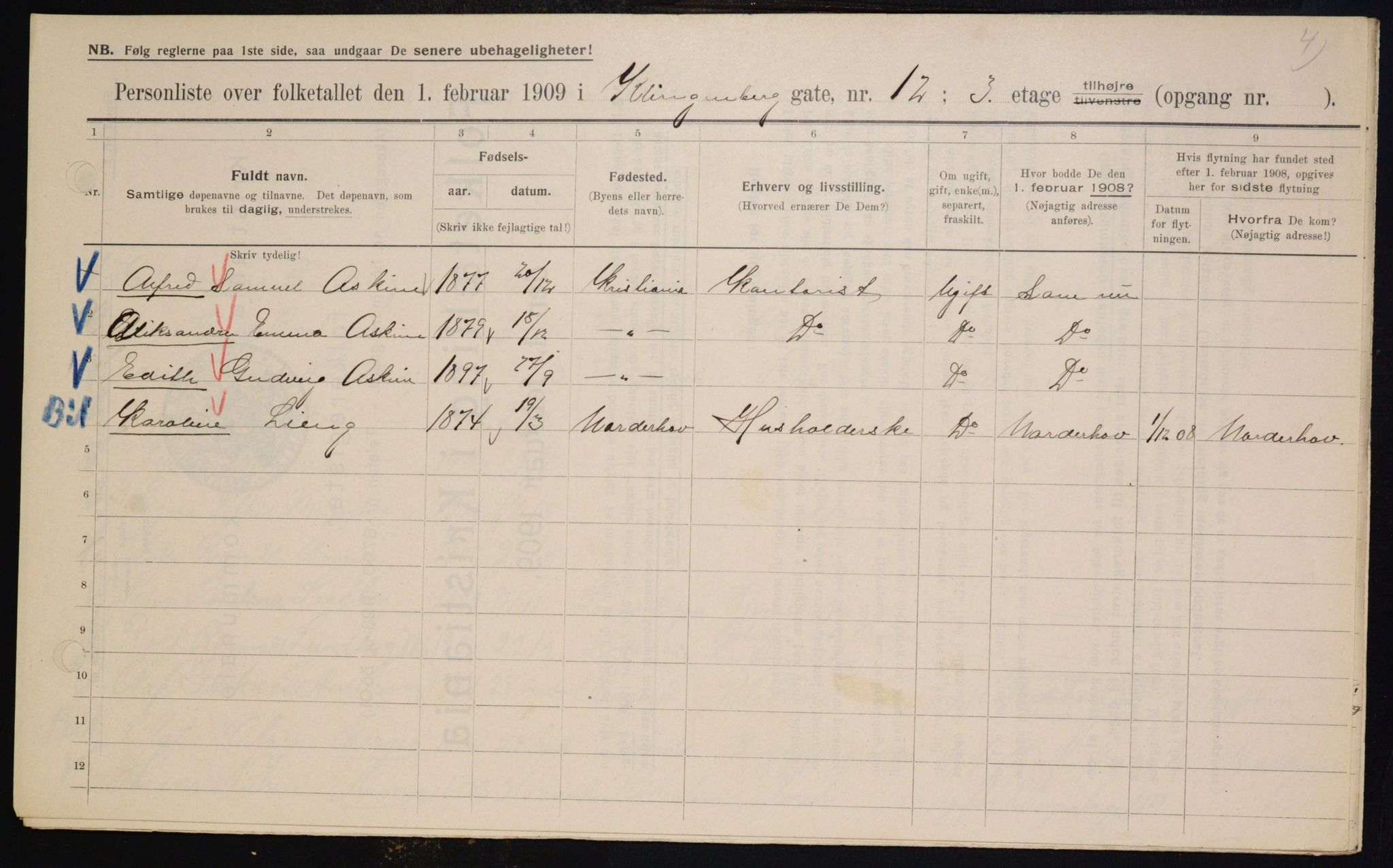 OBA, Municipal Census 1909 for Kristiania, 1909, p. 47588