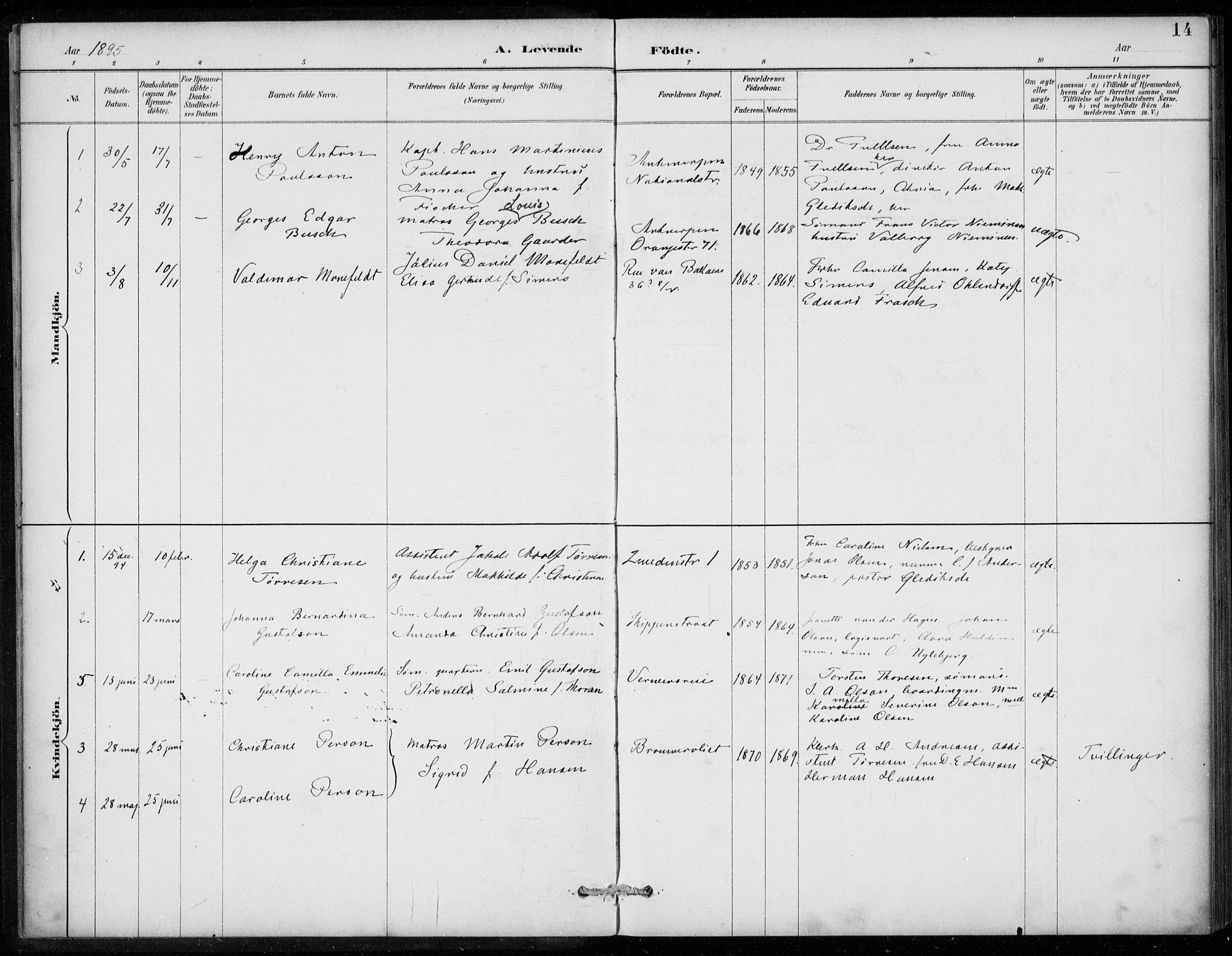 Den norske sjømannsmisjon i utlandet/Antwerpen, SAB/SAB/PA-0105/H/Ha/L0002: Parish register (official) no. A 2, 1887-1913, p. 14